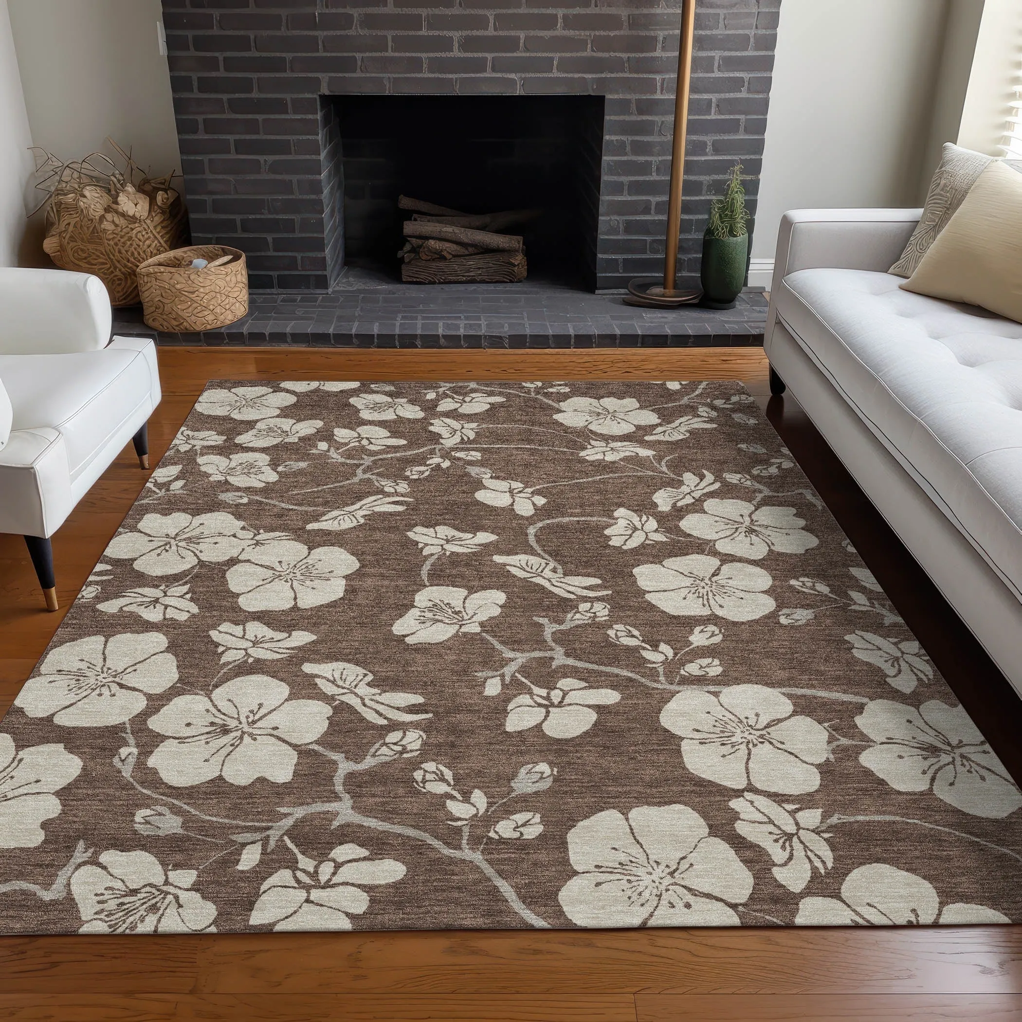 Machine Washable Indoor/ Outdoor Calm Floral Chantille Rug