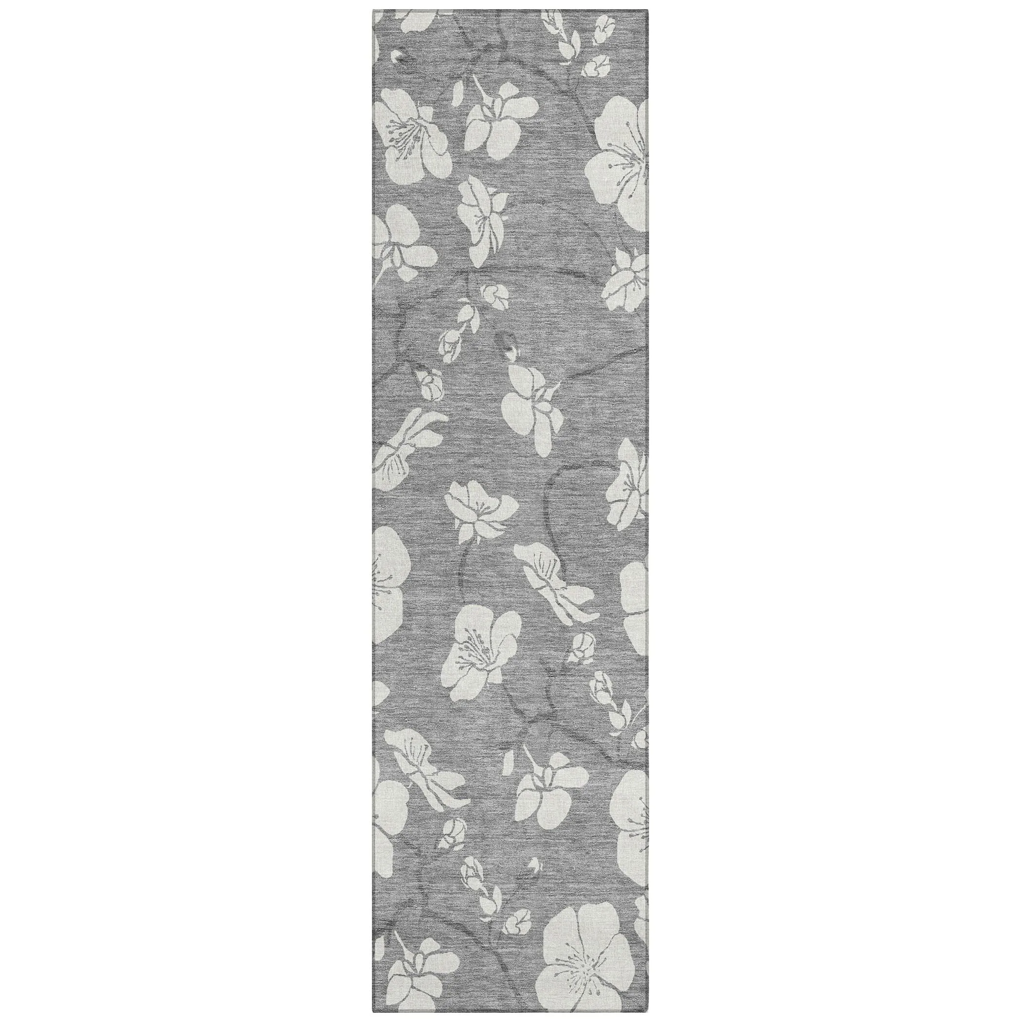 Machine Washable Indoor/ Outdoor Calm Floral Chantille Rug