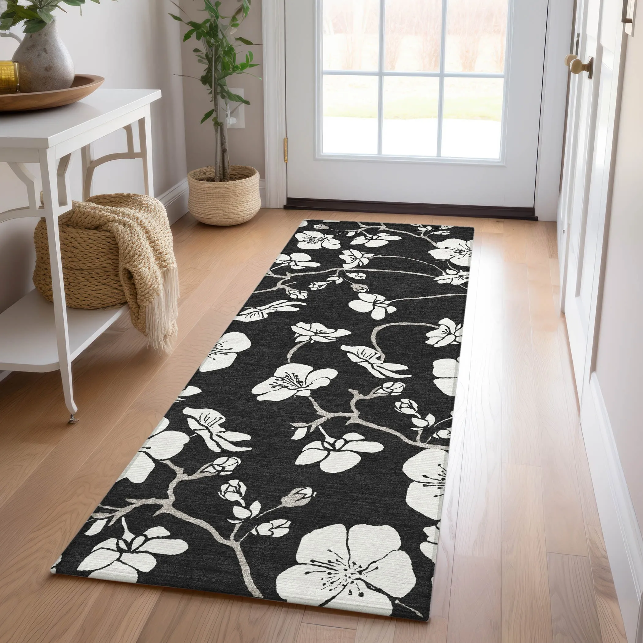 Machine Washable Indoor/ Outdoor Calm Floral Chantille Rug