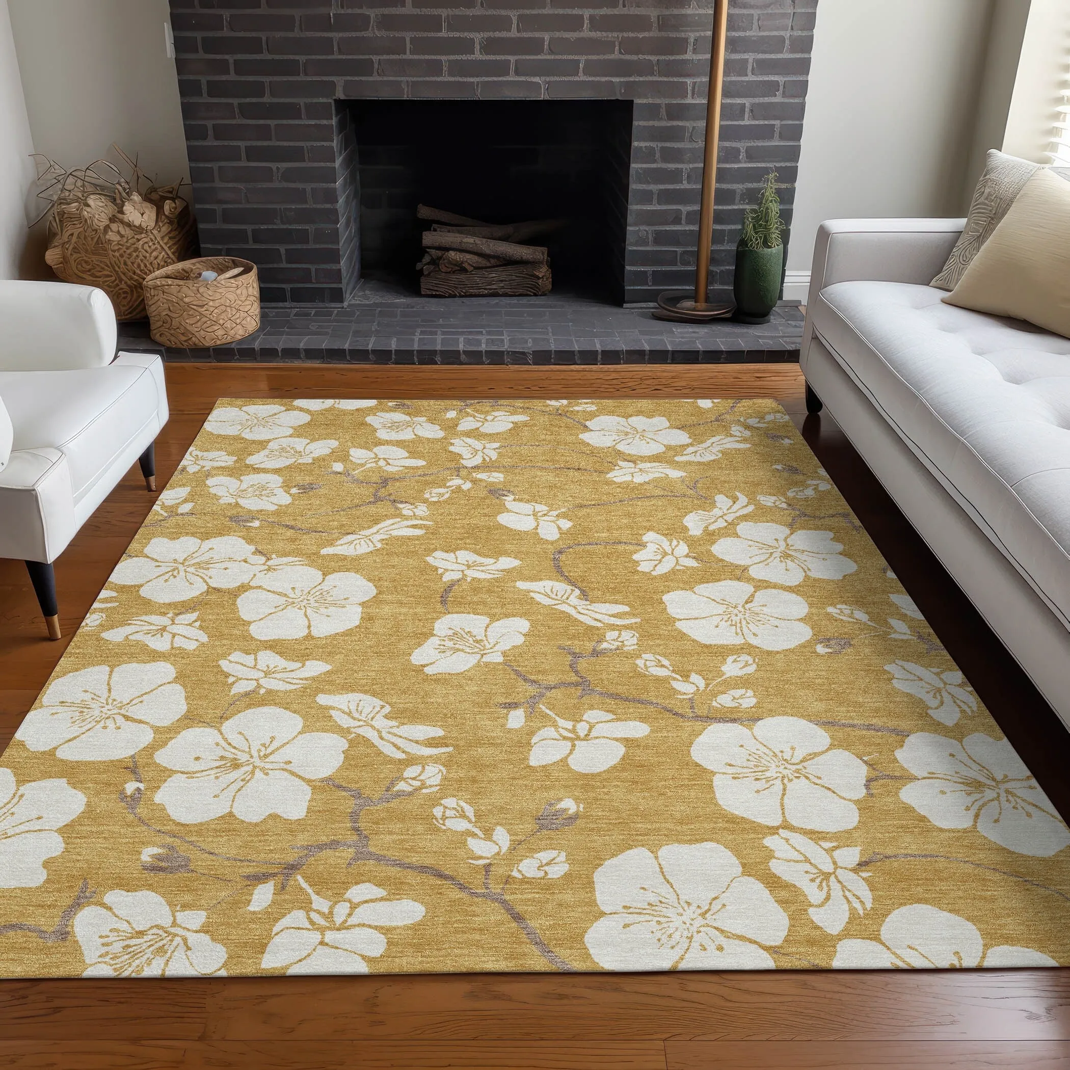 Machine Washable Indoor/ Outdoor Calm Floral Chantille Rug