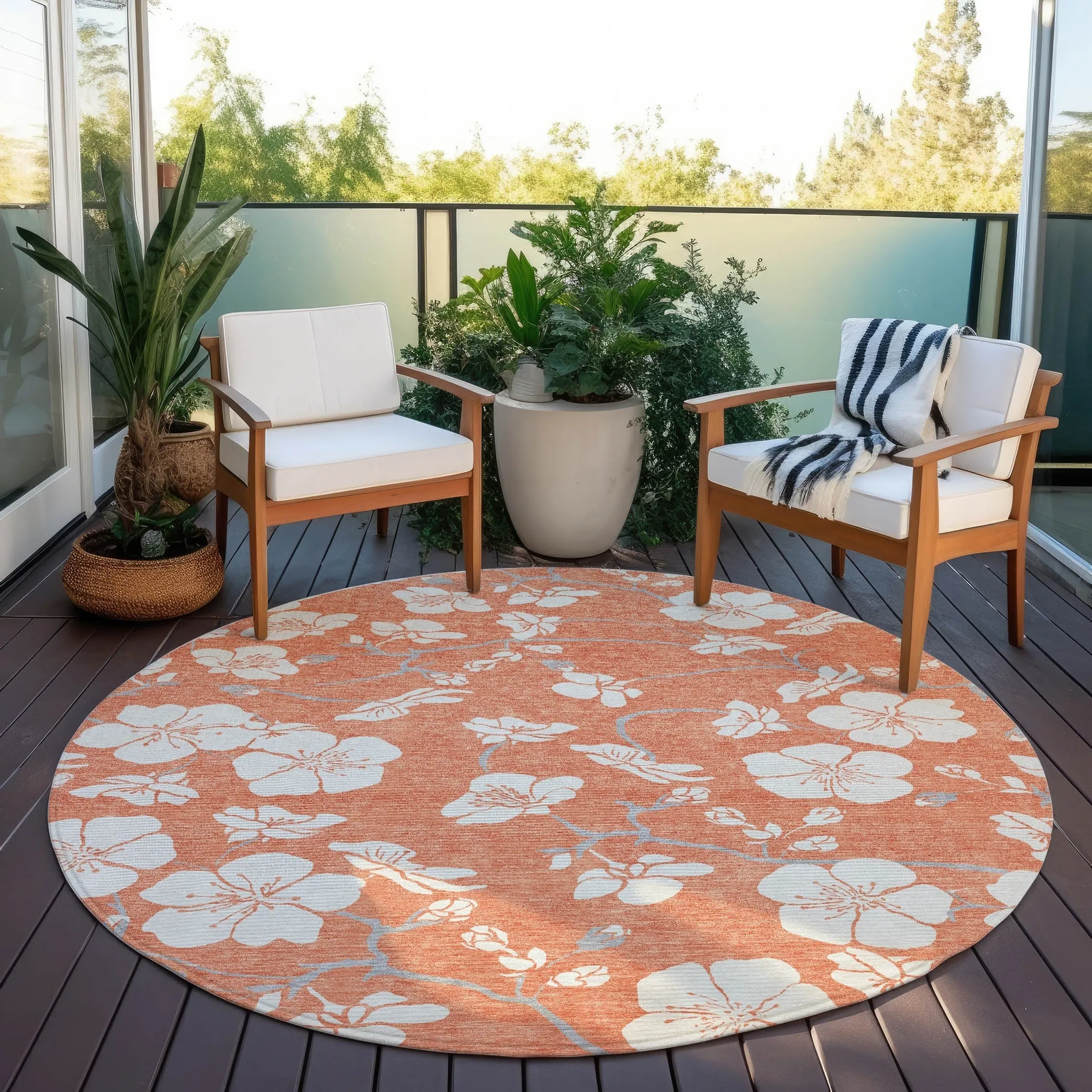 Machine Washable Indoor/ Outdoor Calm Floral Chantille Rug