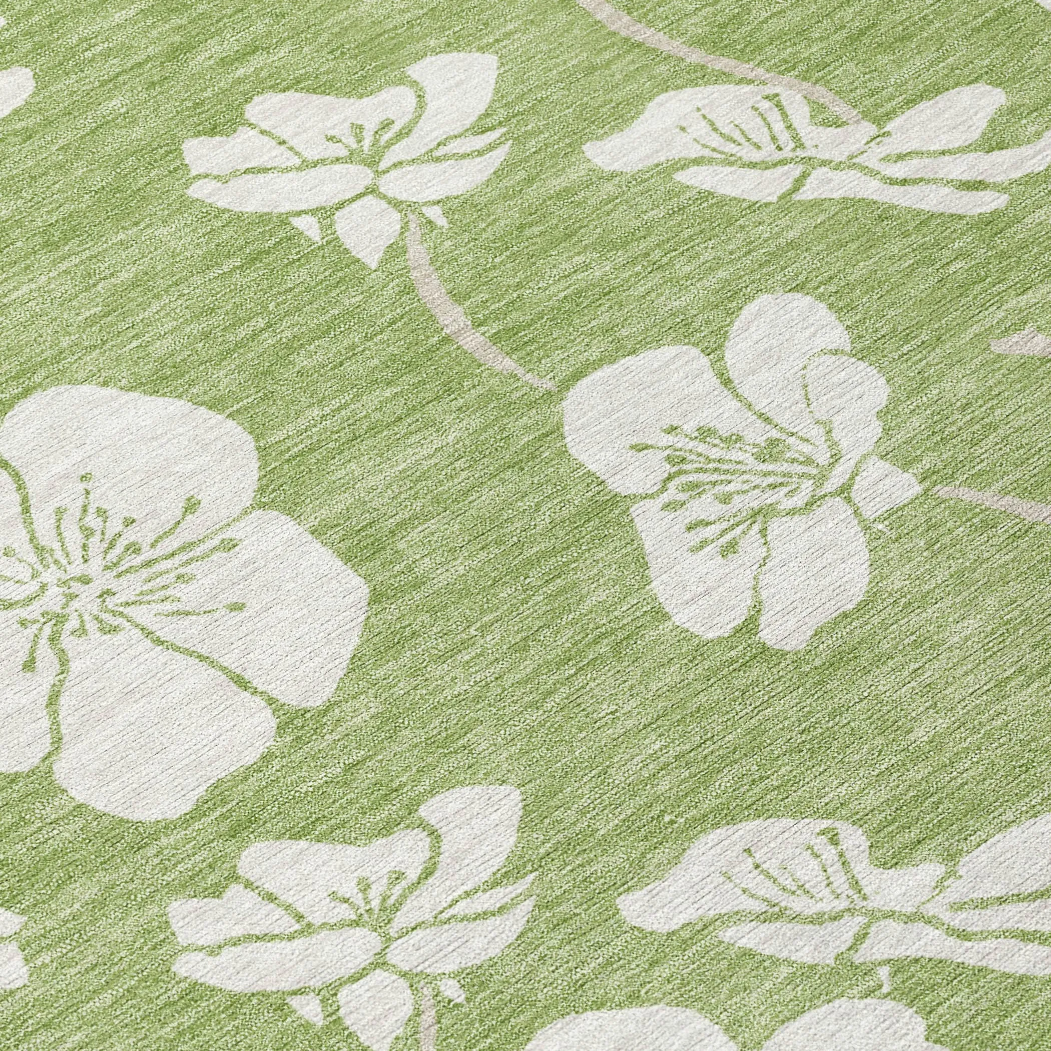 Machine Washable Indoor/ Outdoor Calm Floral Chantille Rug