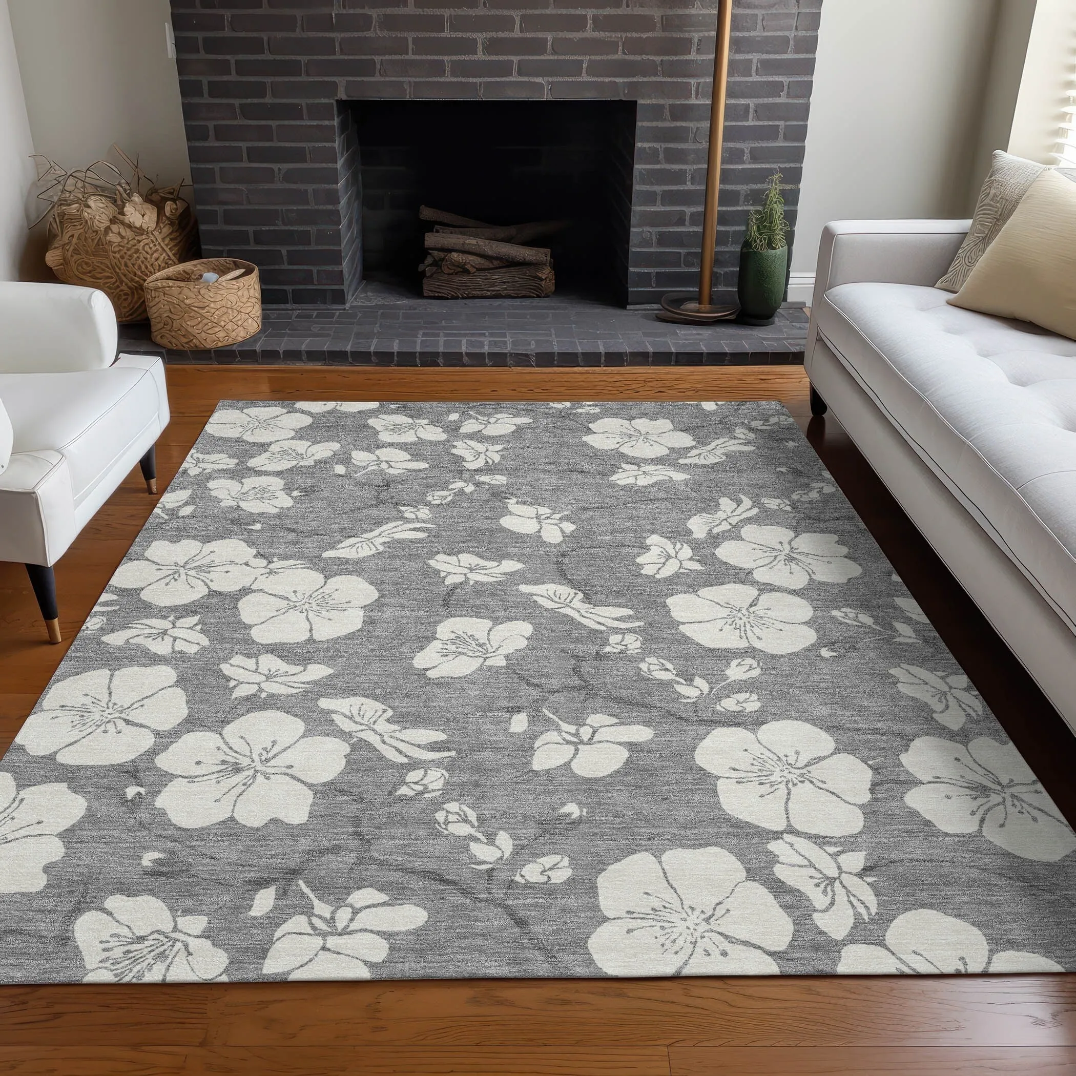 Machine Washable Indoor/ Outdoor Calm Floral Chantille Rug