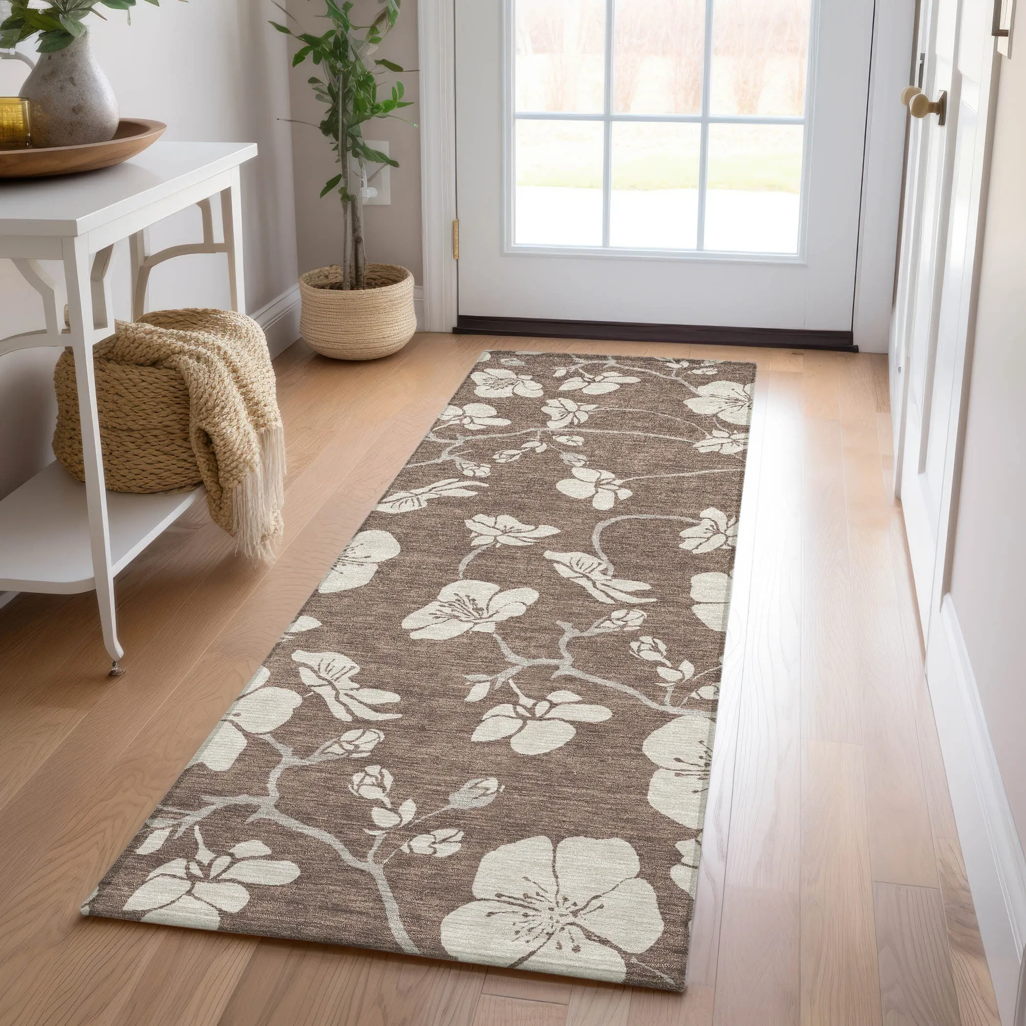 Machine Washable Indoor/ Outdoor Calm Floral Chantille Rug