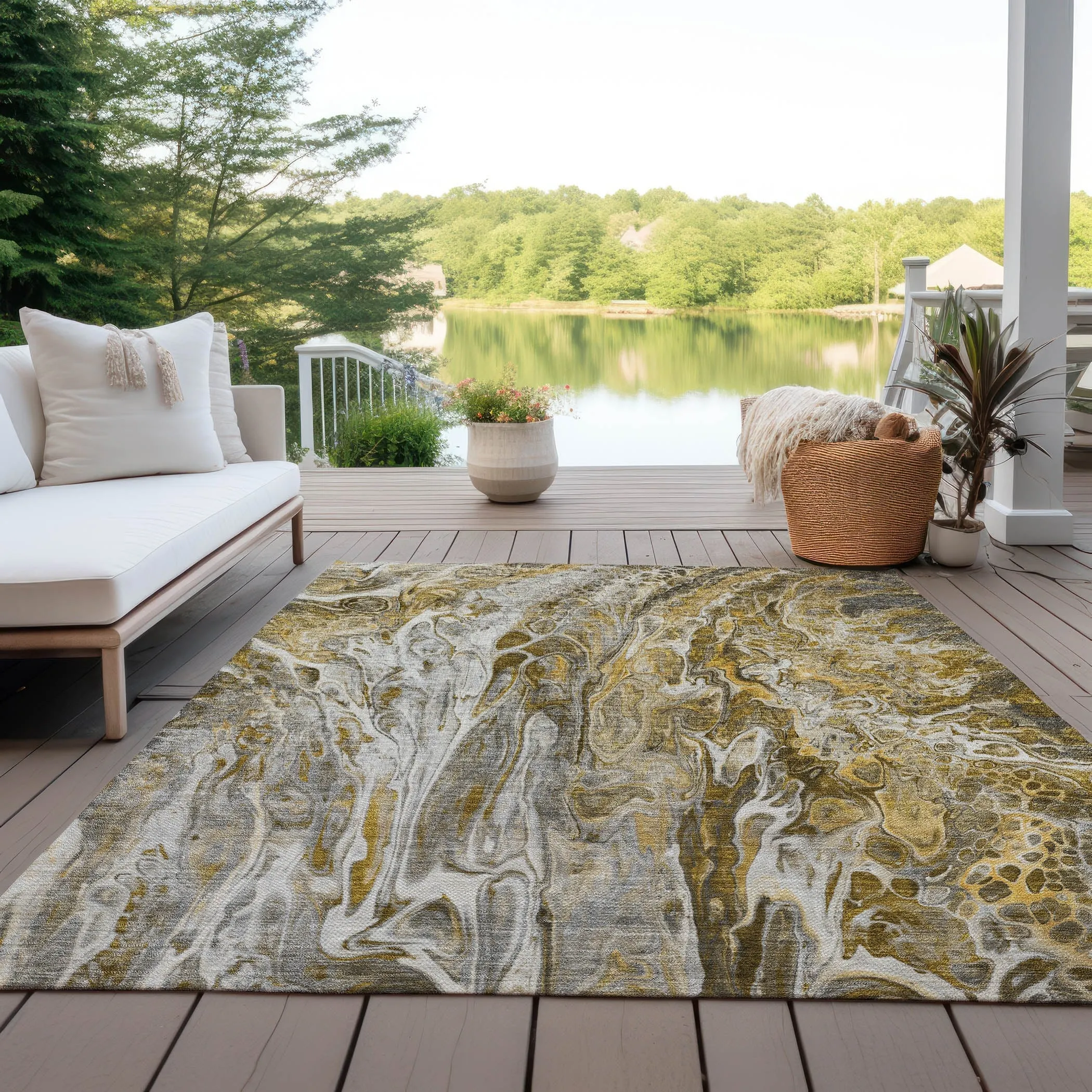 Machine Washable Indoor/ Outdoor Chantille Abstract Modern Rug