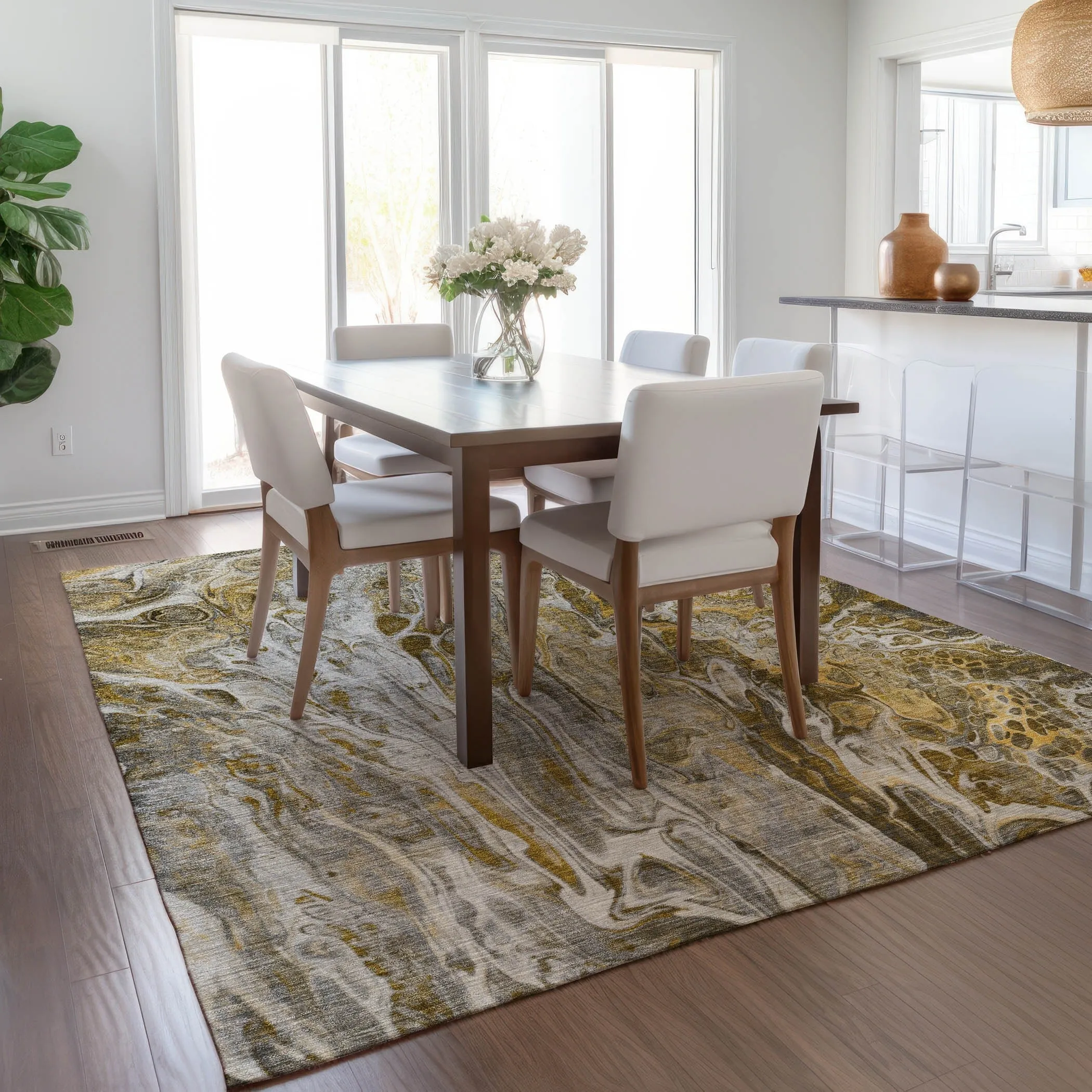 Machine Washable Indoor/ Outdoor Chantille Abstract Modern Rug