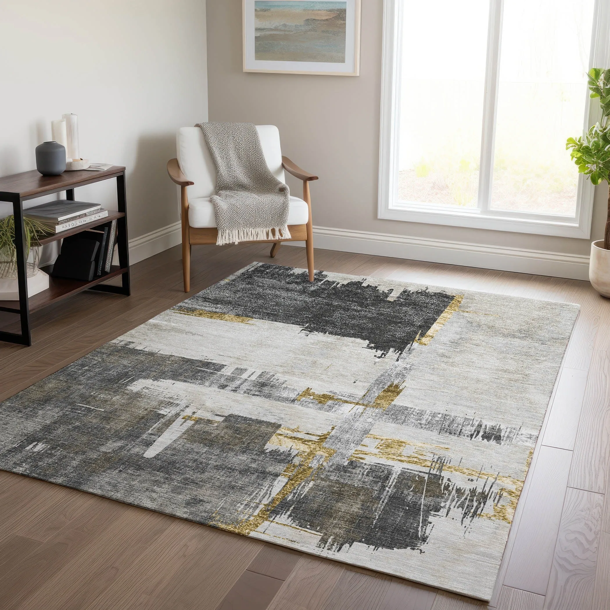 Machine Washable Indoor/ Outdoor Chantille Abstract Modern Rug
