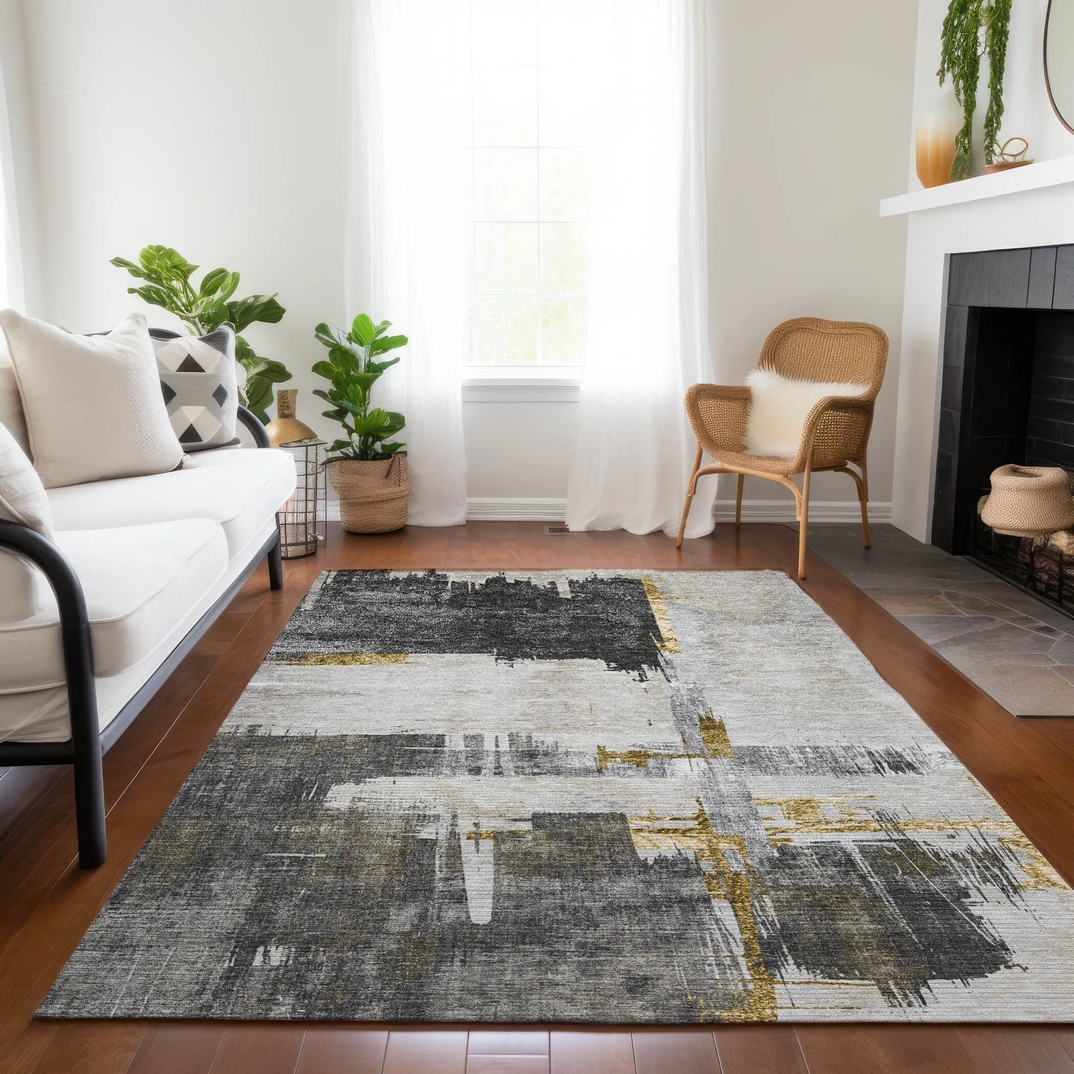 Machine Washable Indoor/ Outdoor Chantille Abstract Modern Rug