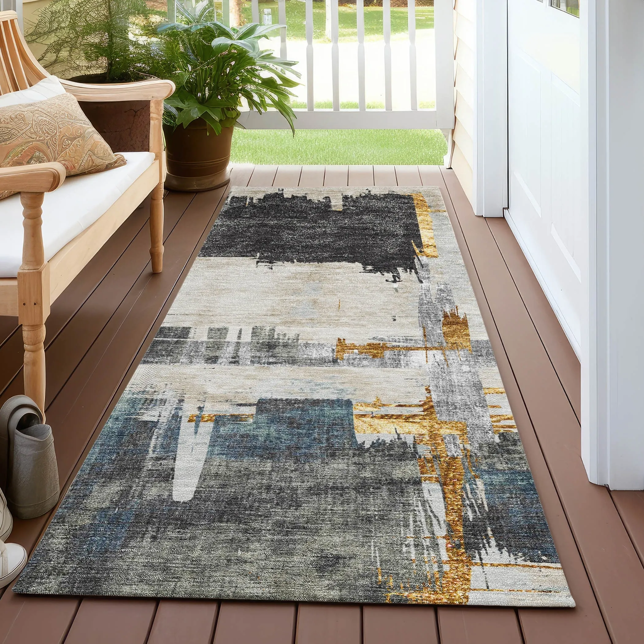 Machine Washable Indoor/ Outdoor Chantille Abstract Modern Rug