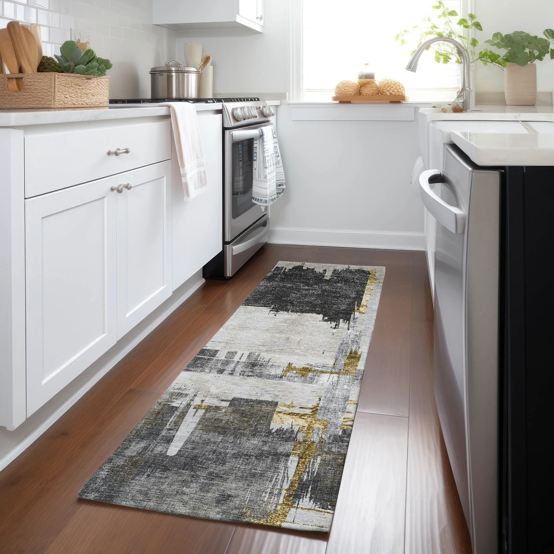 Machine Washable Indoor/ Outdoor Chantille Abstract Modern Rug