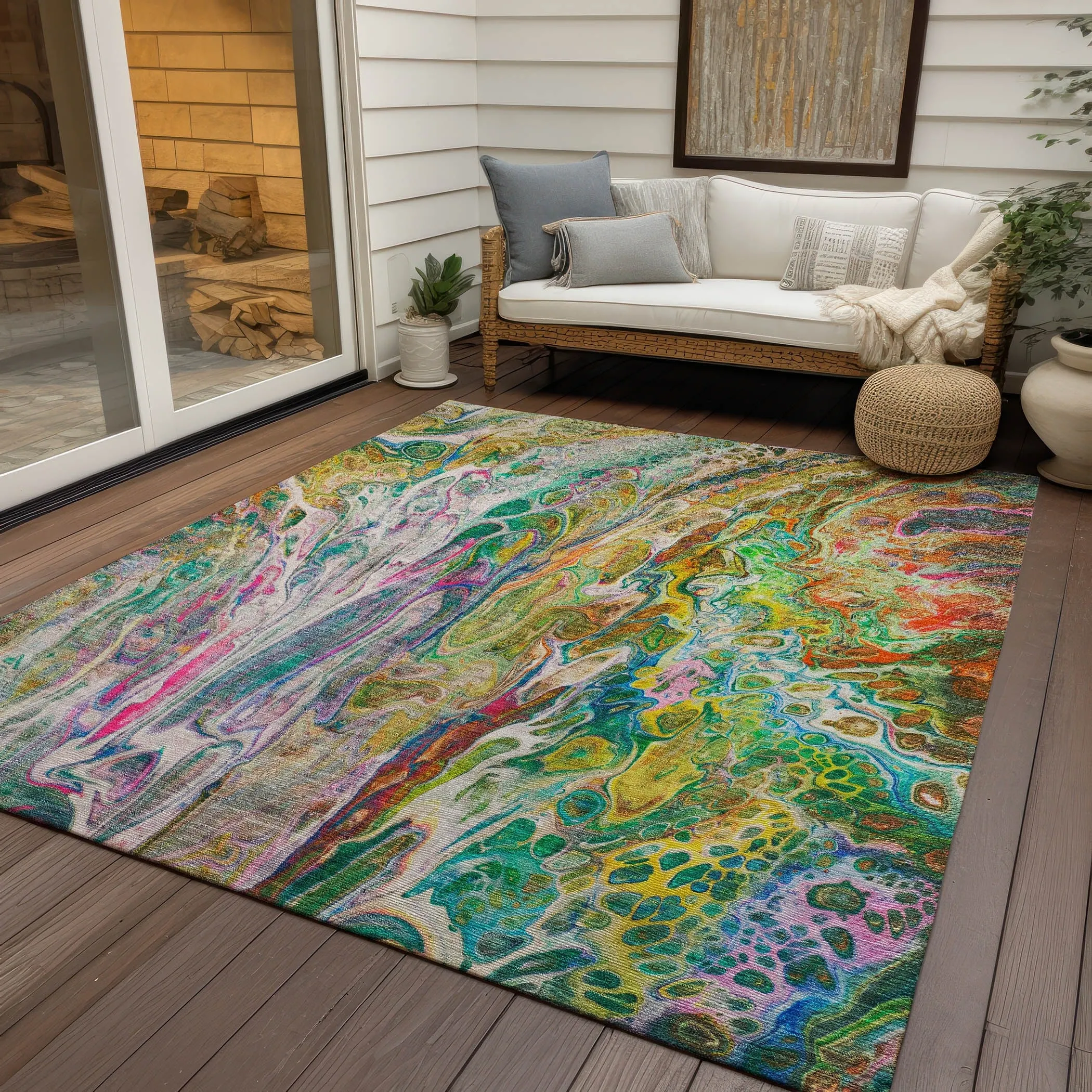 Machine Washable Indoor/ Outdoor Chantille Abstract Modern Rug