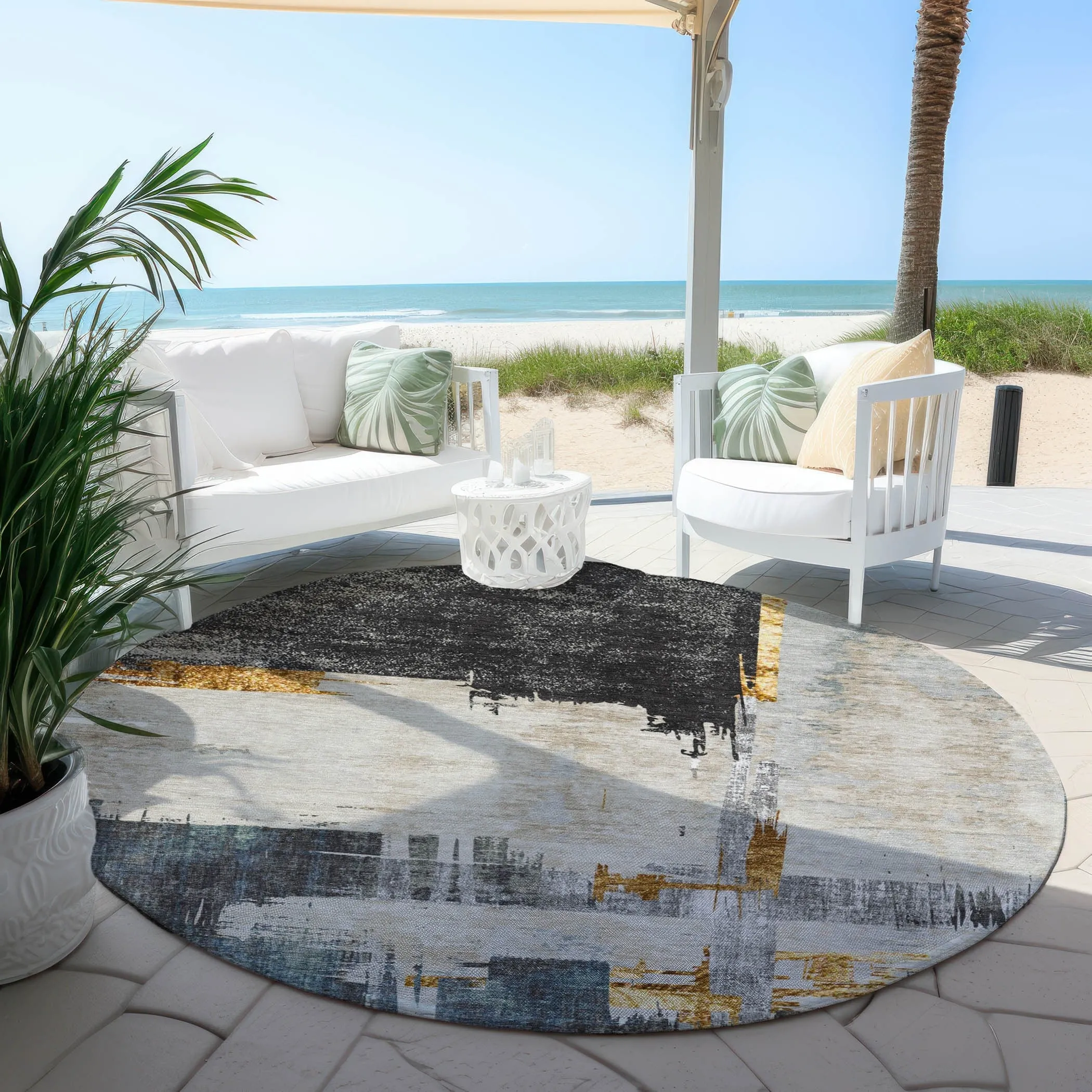Machine Washable Indoor/ Outdoor Chantille Abstract Modern Rug