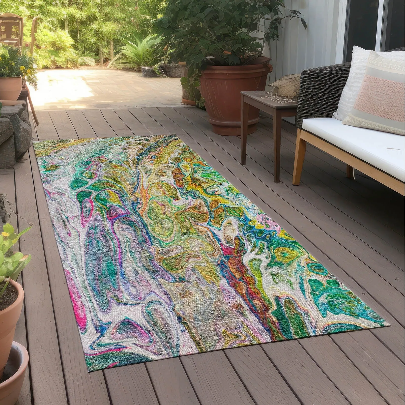 Machine Washable Indoor/ Outdoor Chantille Abstract Modern Rug