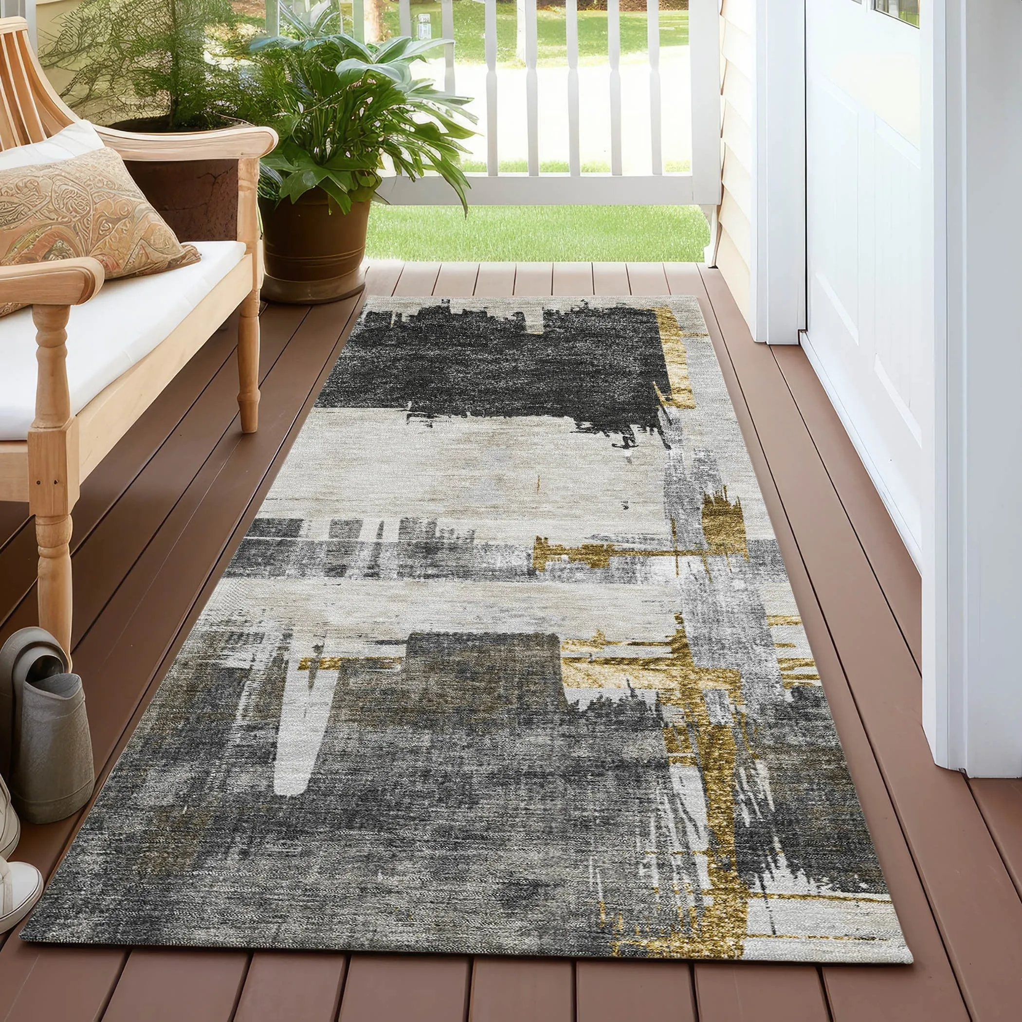 Machine Washable Indoor/ Outdoor Chantille Abstract Modern Rug