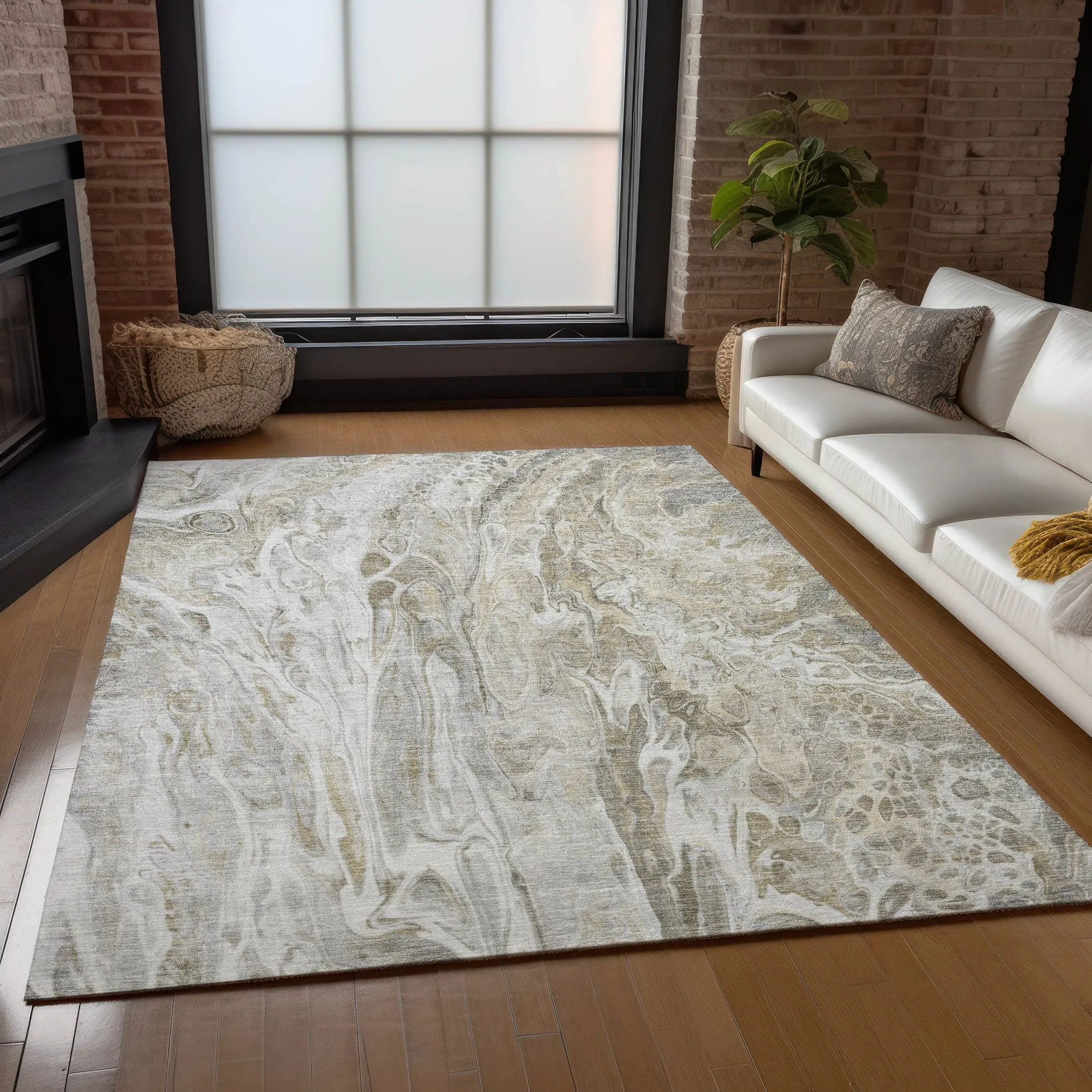 Machine Washable Indoor/ Outdoor Chantille Abstract Modern Rug