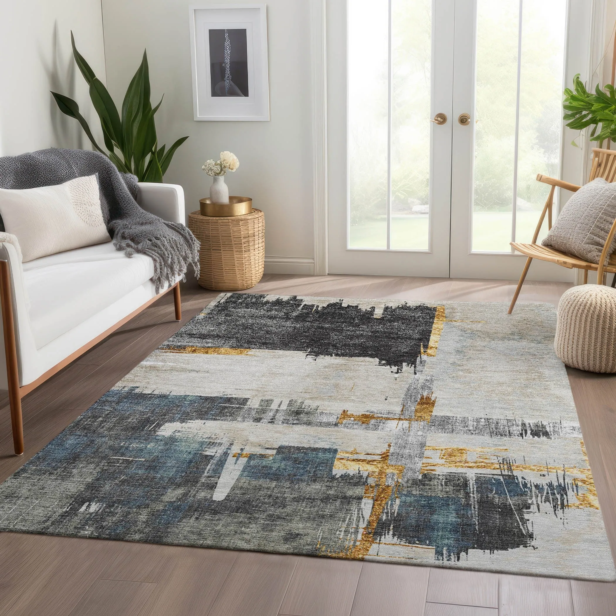Machine Washable Indoor/ Outdoor Chantille Abstract Modern Rug