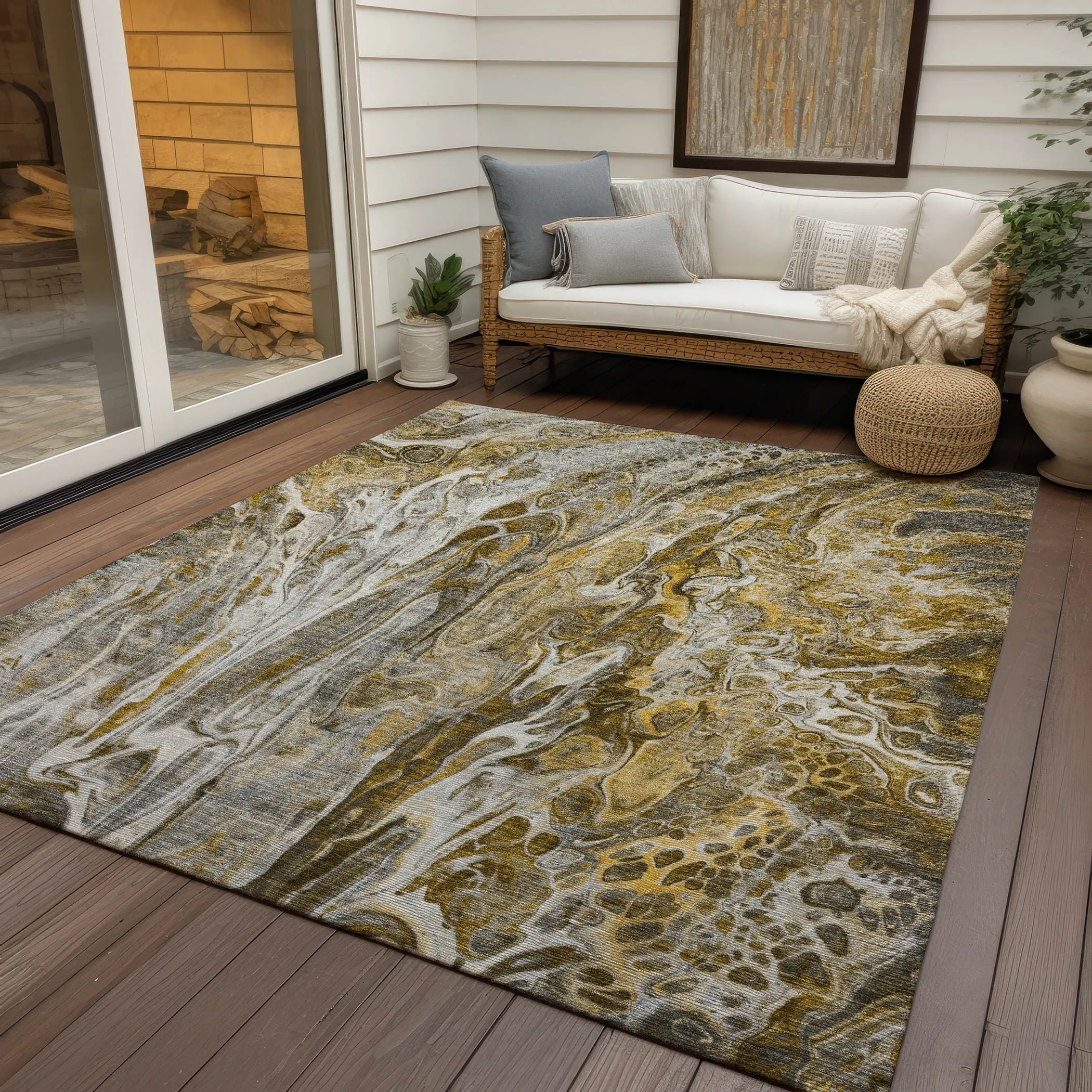 Machine Washable Indoor/ Outdoor Chantille Abstract Modern Rug