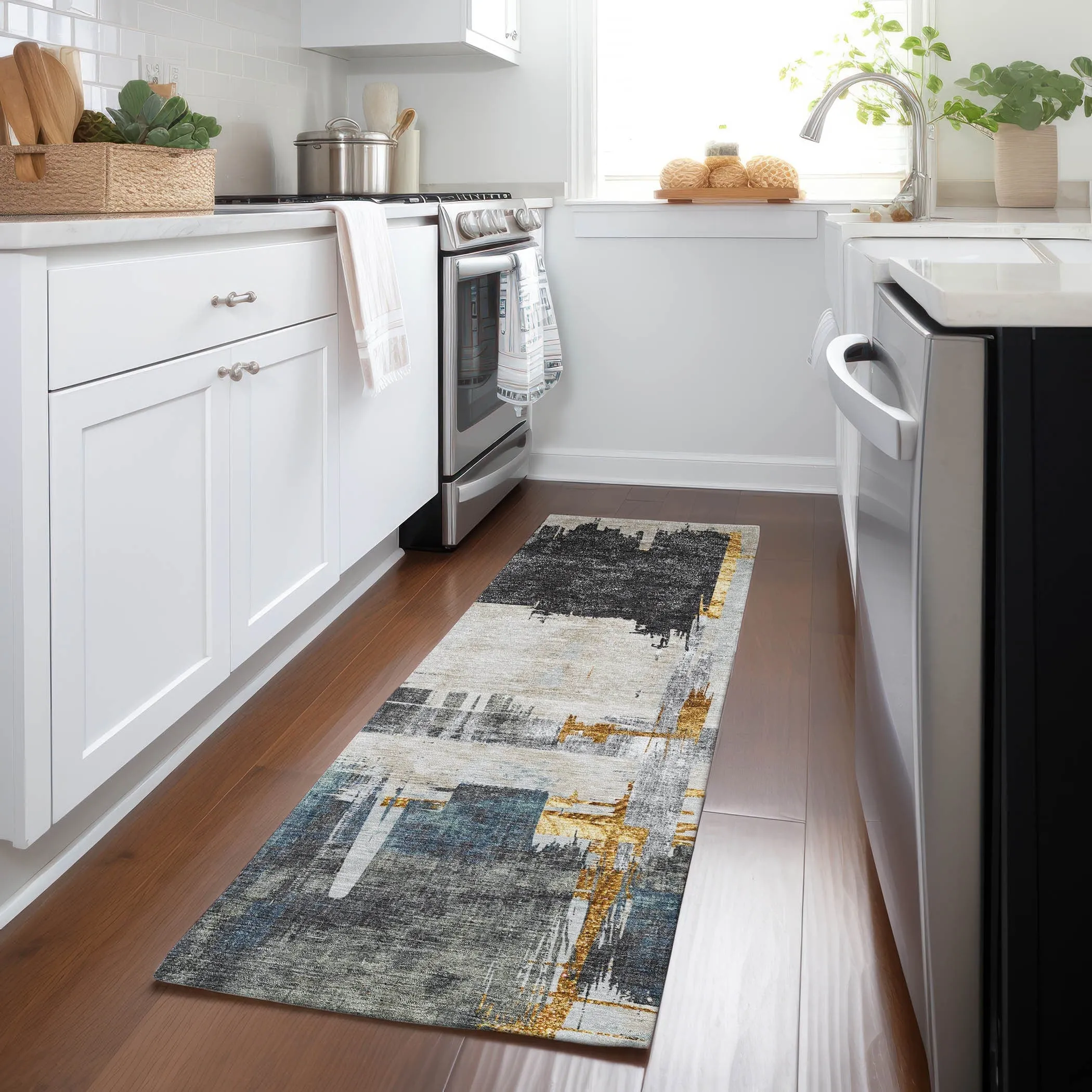 Machine Washable Indoor/ Outdoor Chantille Abstract Modern Rug