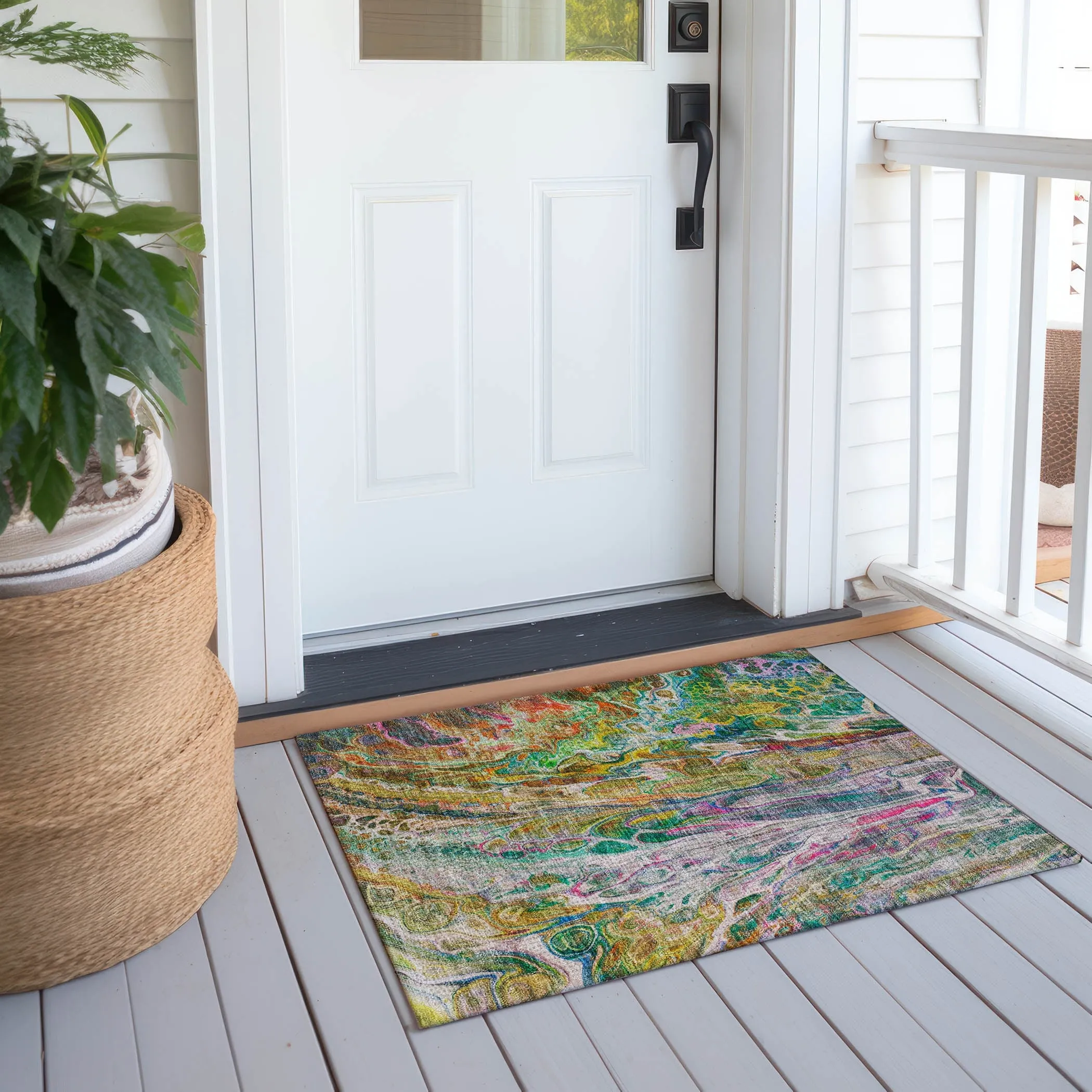 Machine Washable Indoor/ Outdoor Chantille Abstract Modern Rug