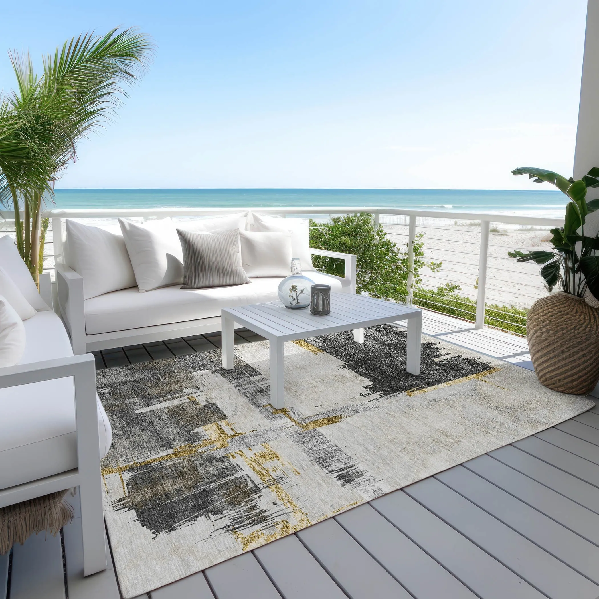 Machine Washable Indoor/ Outdoor Chantille Abstract Modern Rug