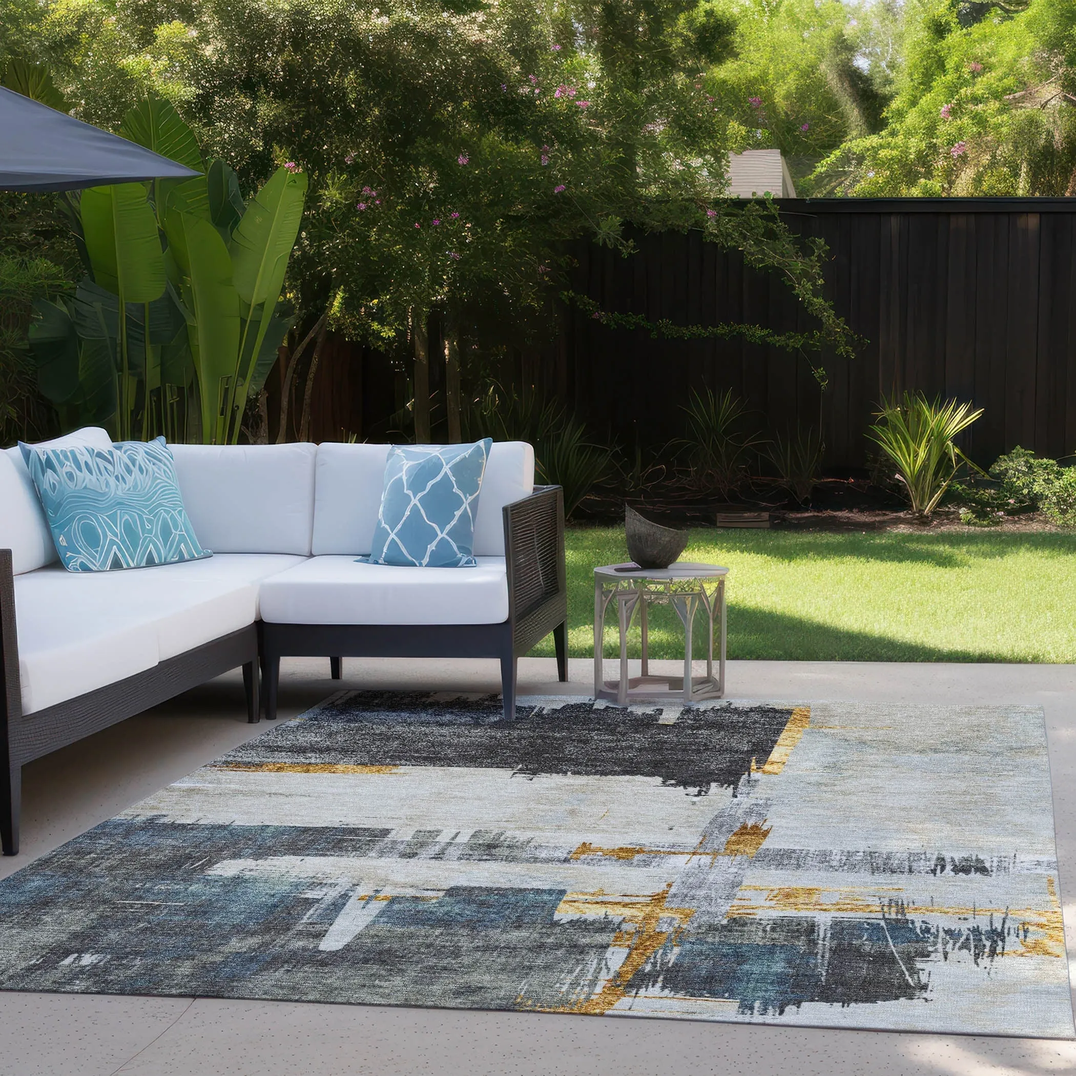 Machine Washable Indoor/ Outdoor Chantille Abstract Modern Rug