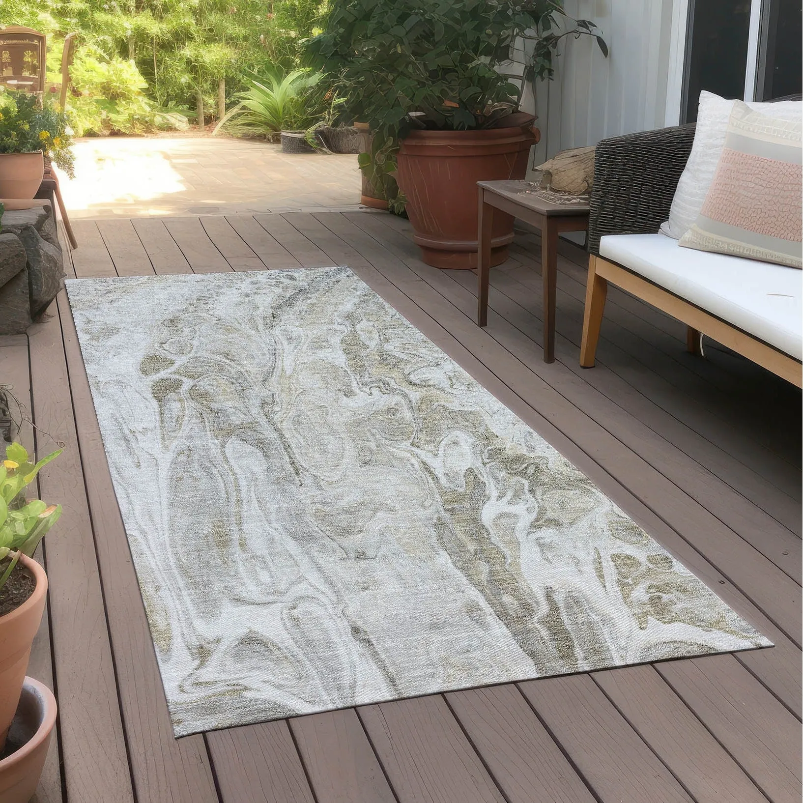 Machine Washable Indoor/ Outdoor Chantille Abstract Modern Rug