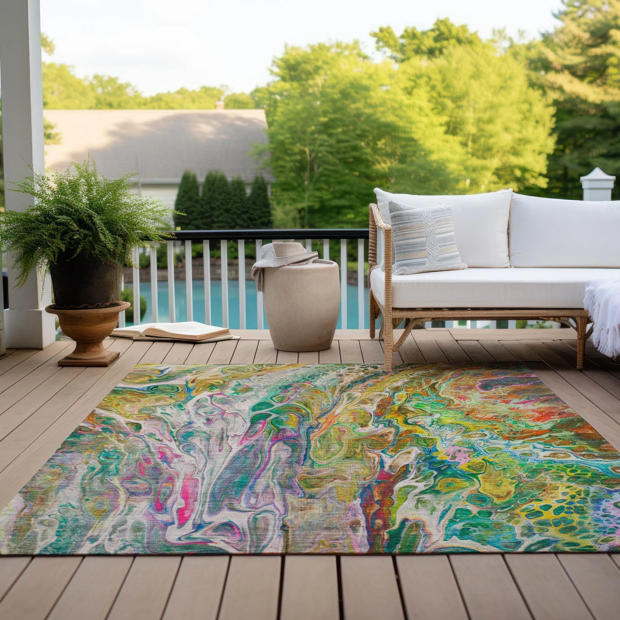 Machine Washable Indoor/ Outdoor Chantille Abstract Modern Rug