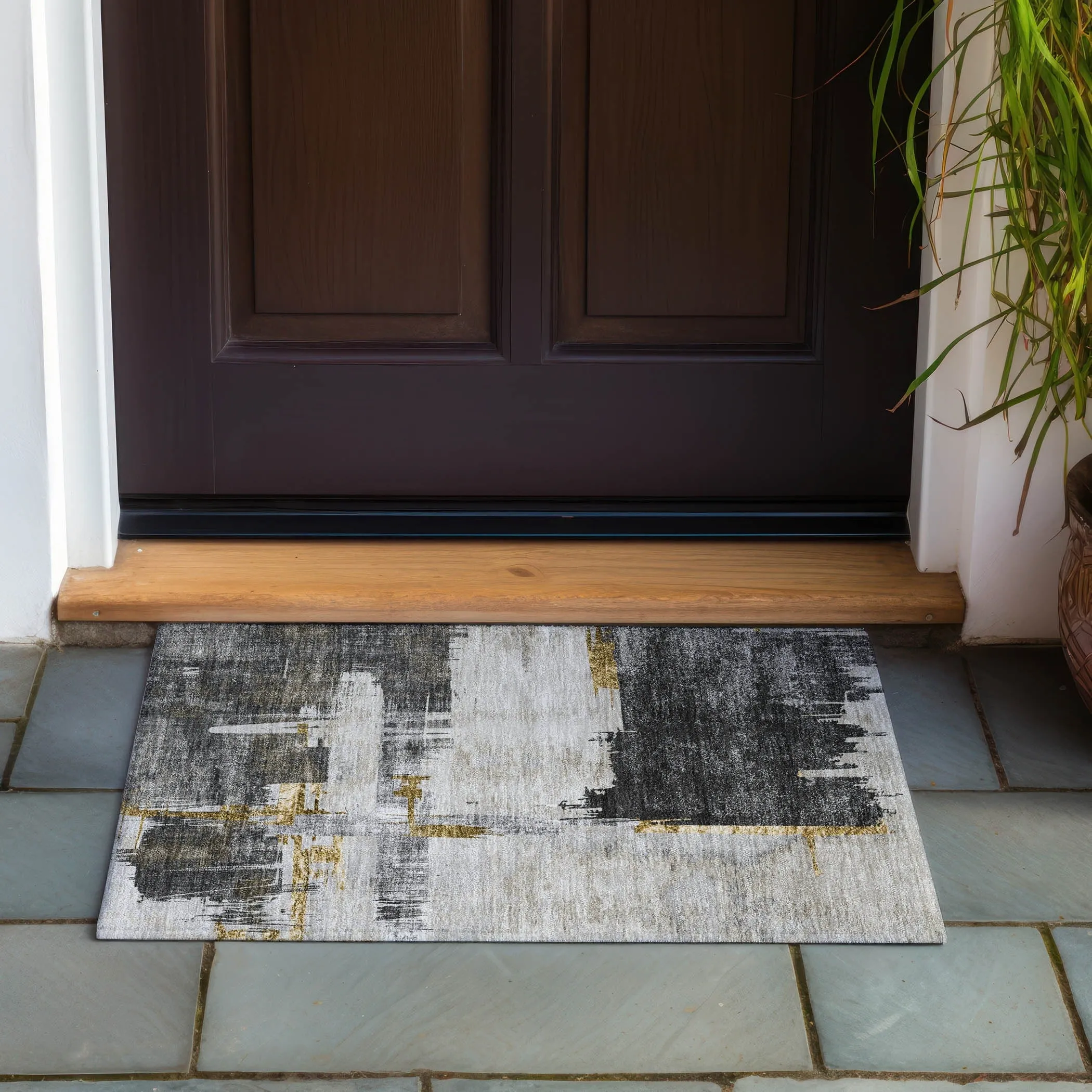 Machine Washable Indoor/ Outdoor Chantille Abstract Modern Rug