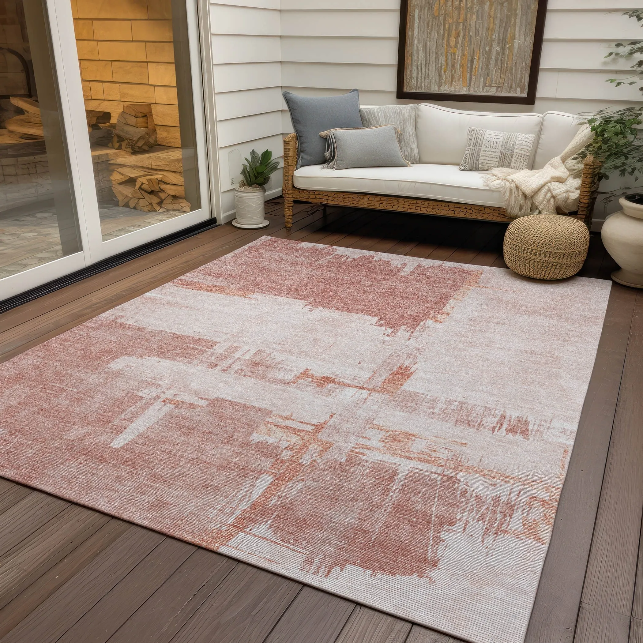 Machine Washable Indoor/ Outdoor Chantille Abstract Modern Rug
