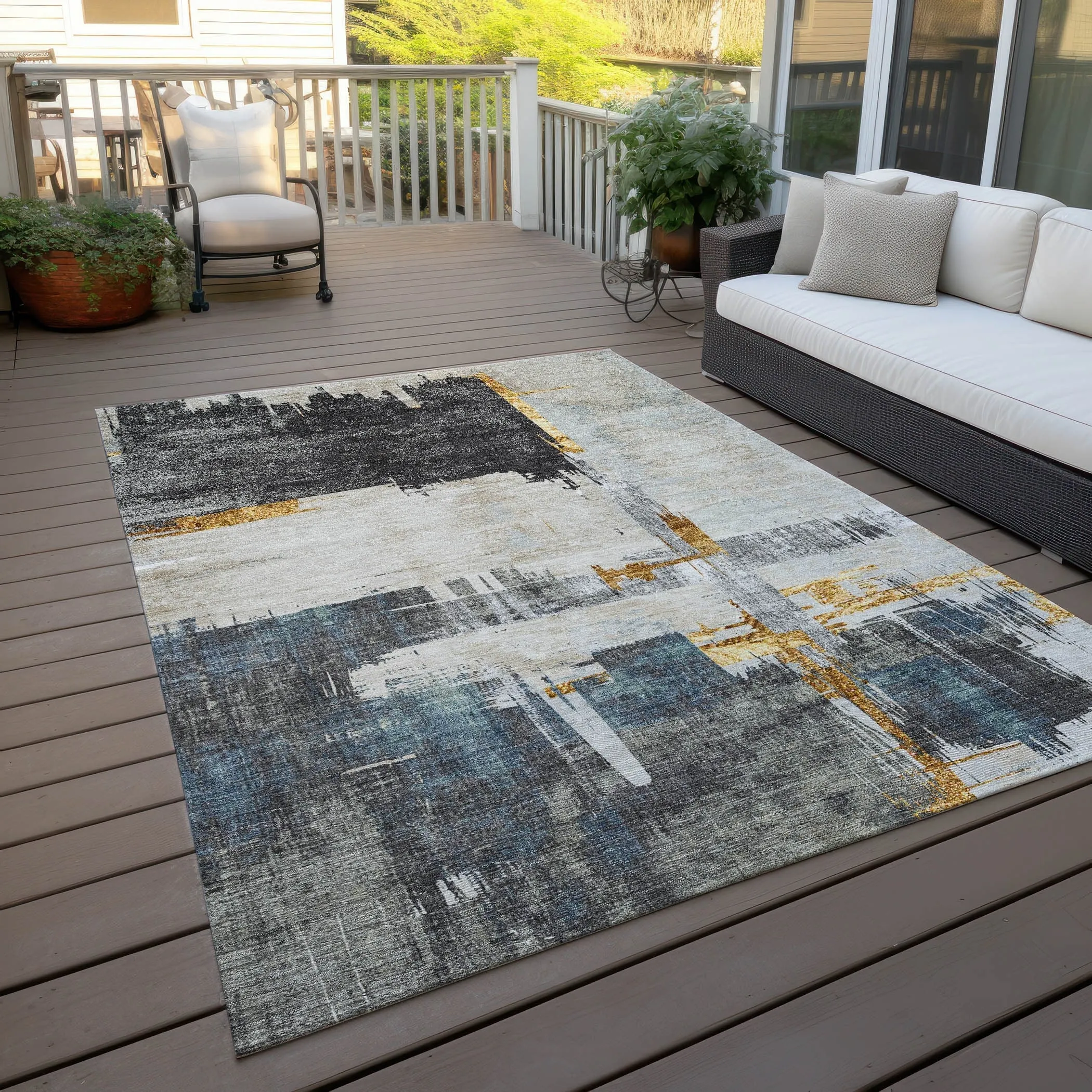 Machine Washable Indoor/ Outdoor Chantille Abstract Modern Rug