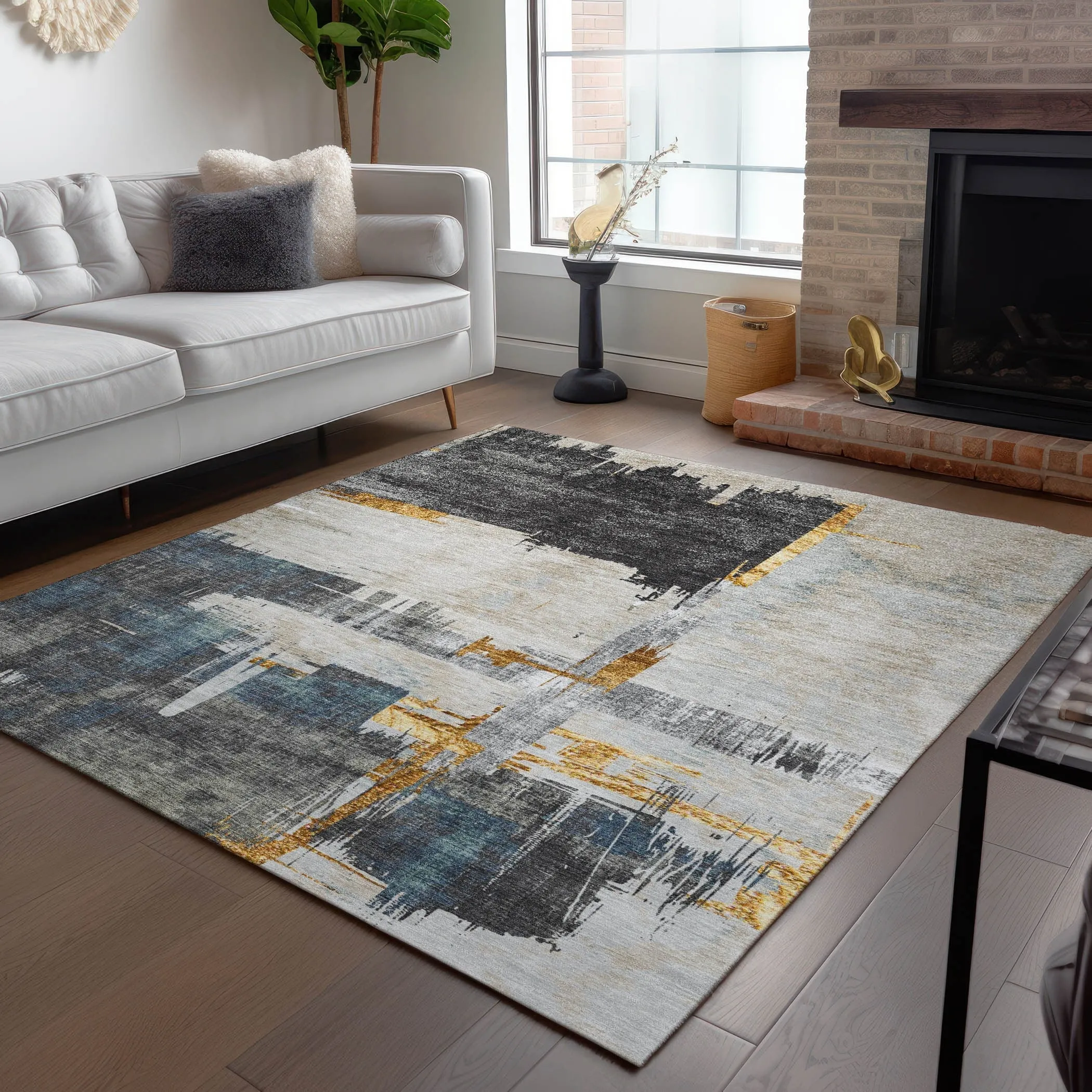 Machine Washable Indoor/ Outdoor Chantille Abstract Modern Rug