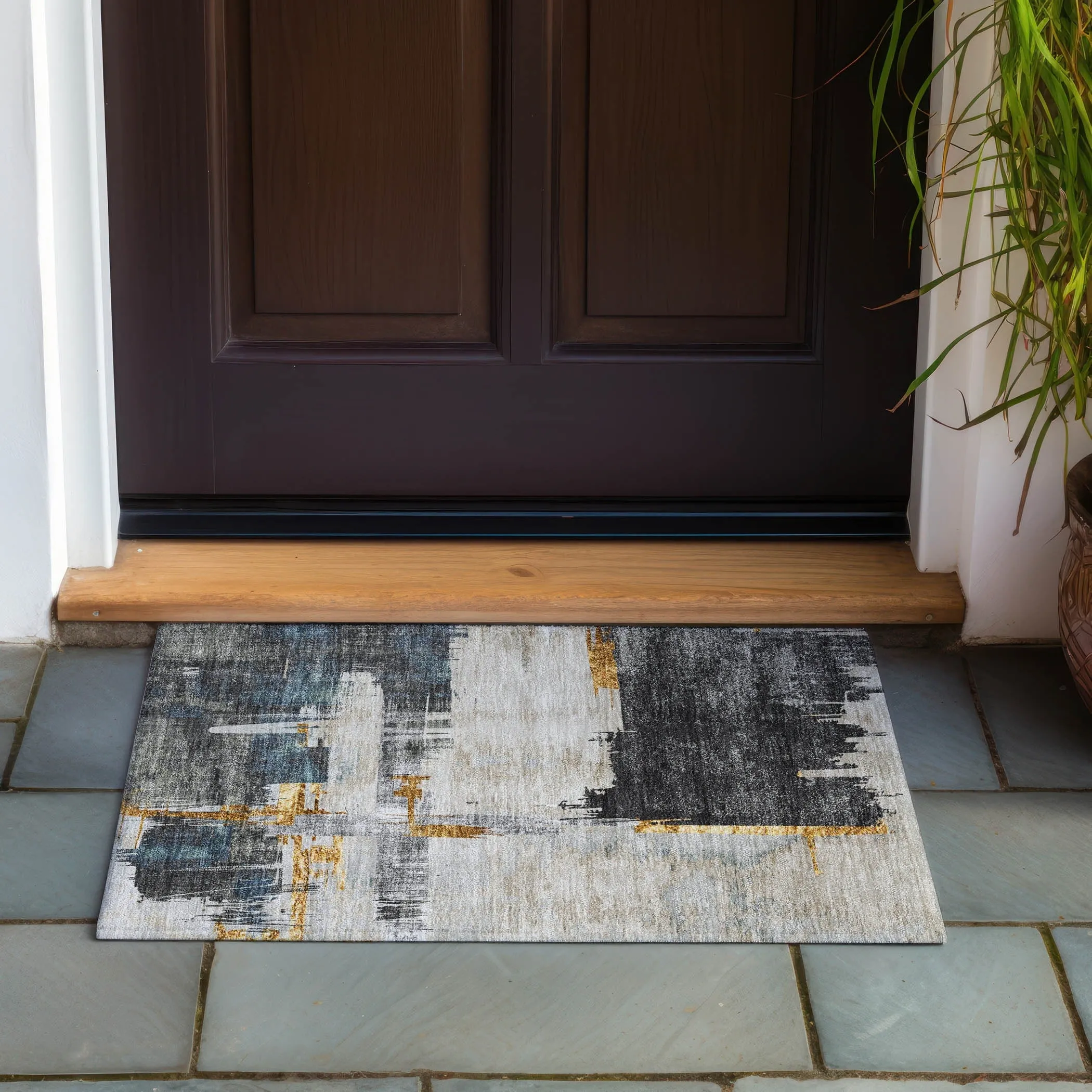 Machine Washable Indoor/ Outdoor Chantille Abstract Modern Rug