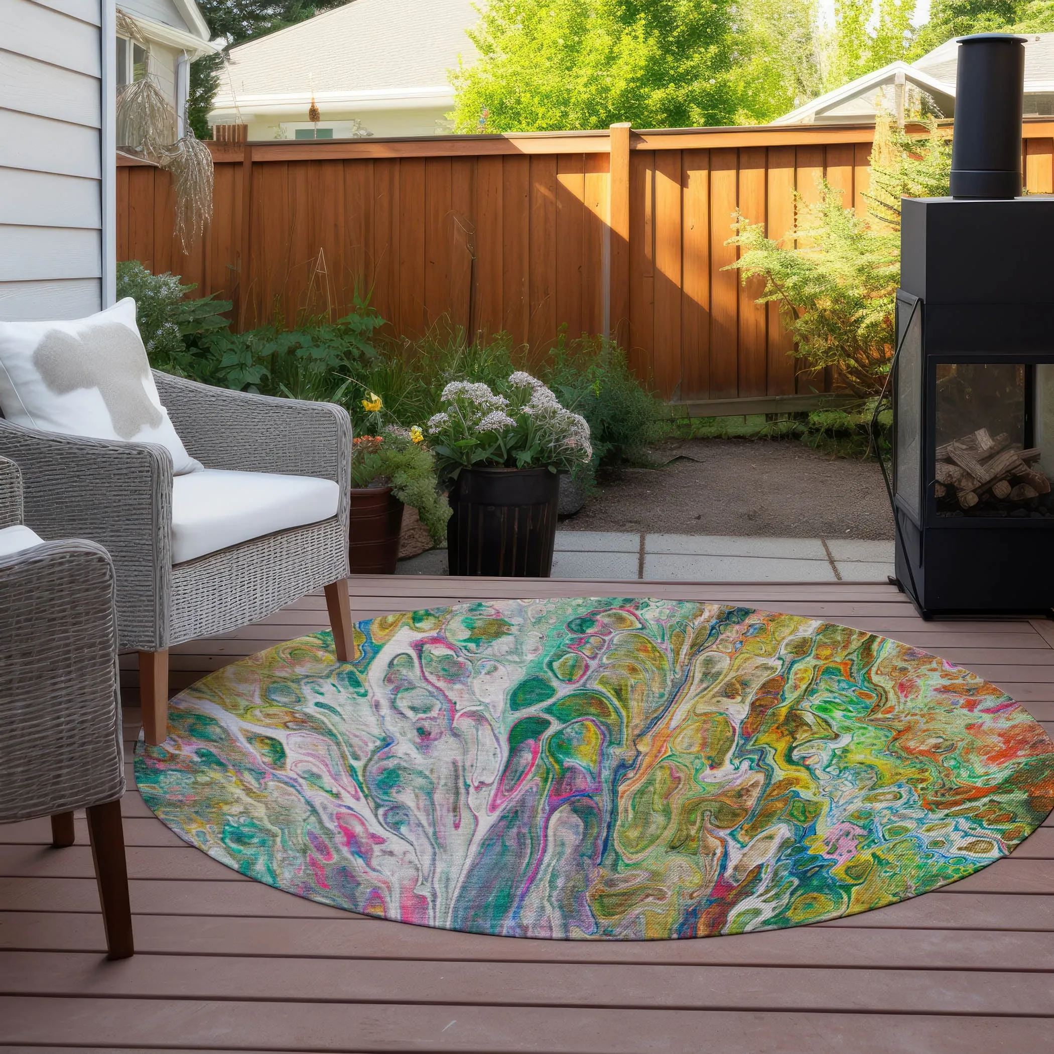 Machine Washable Indoor/ Outdoor Chantille Abstract Modern Rug