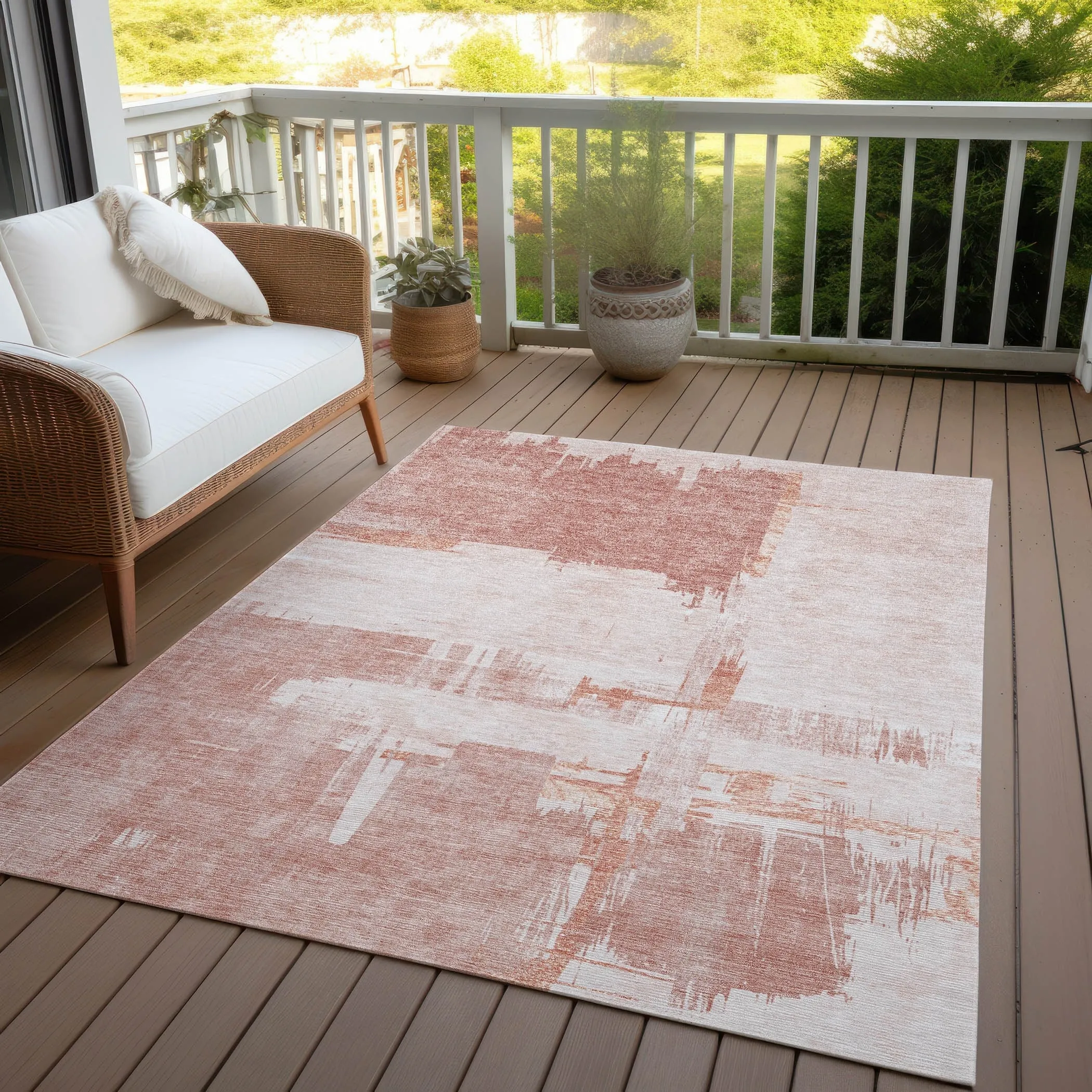 Machine Washable Indoor/ Outdoor Chantille Abstract Modern Rug