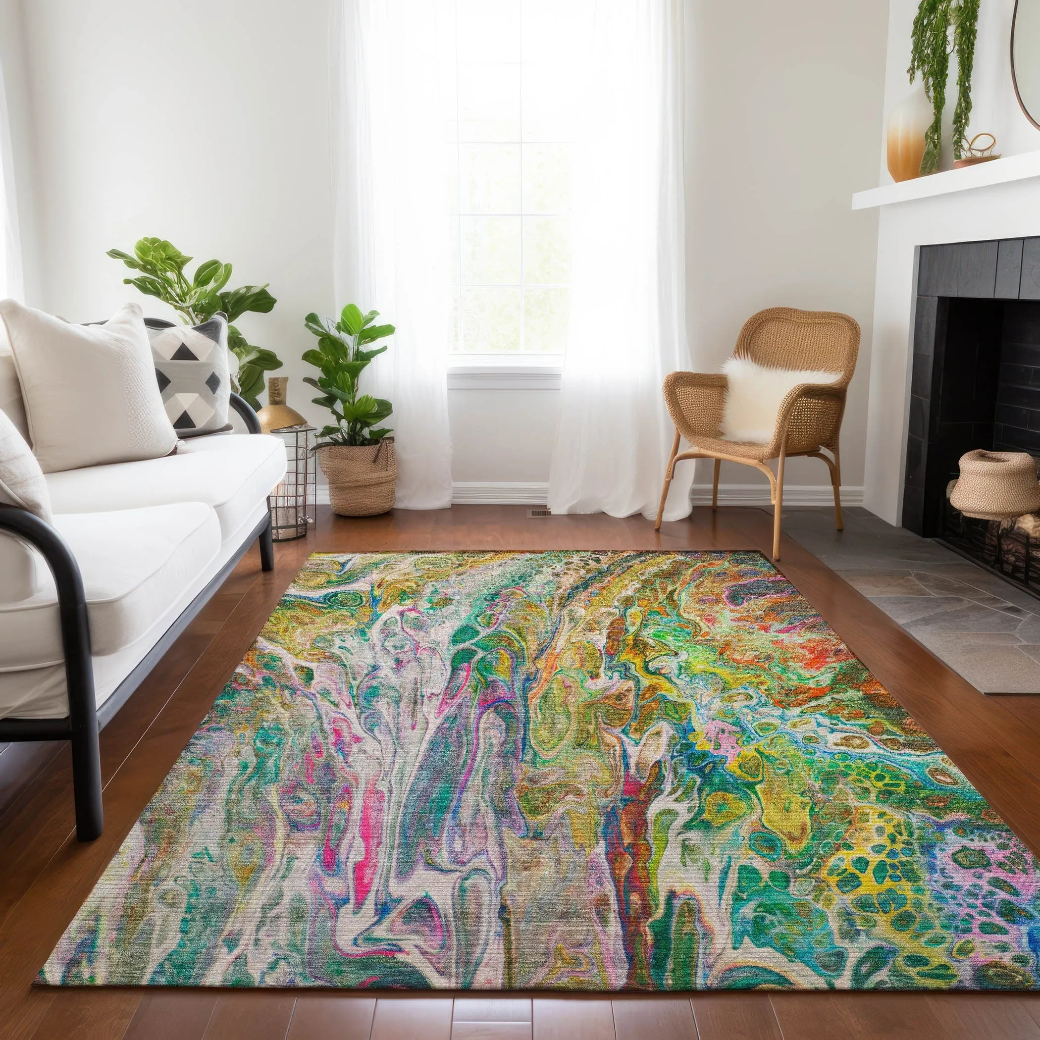 Machine Washable Indoor/ Outdoor Chantille Abstract Modern Rug