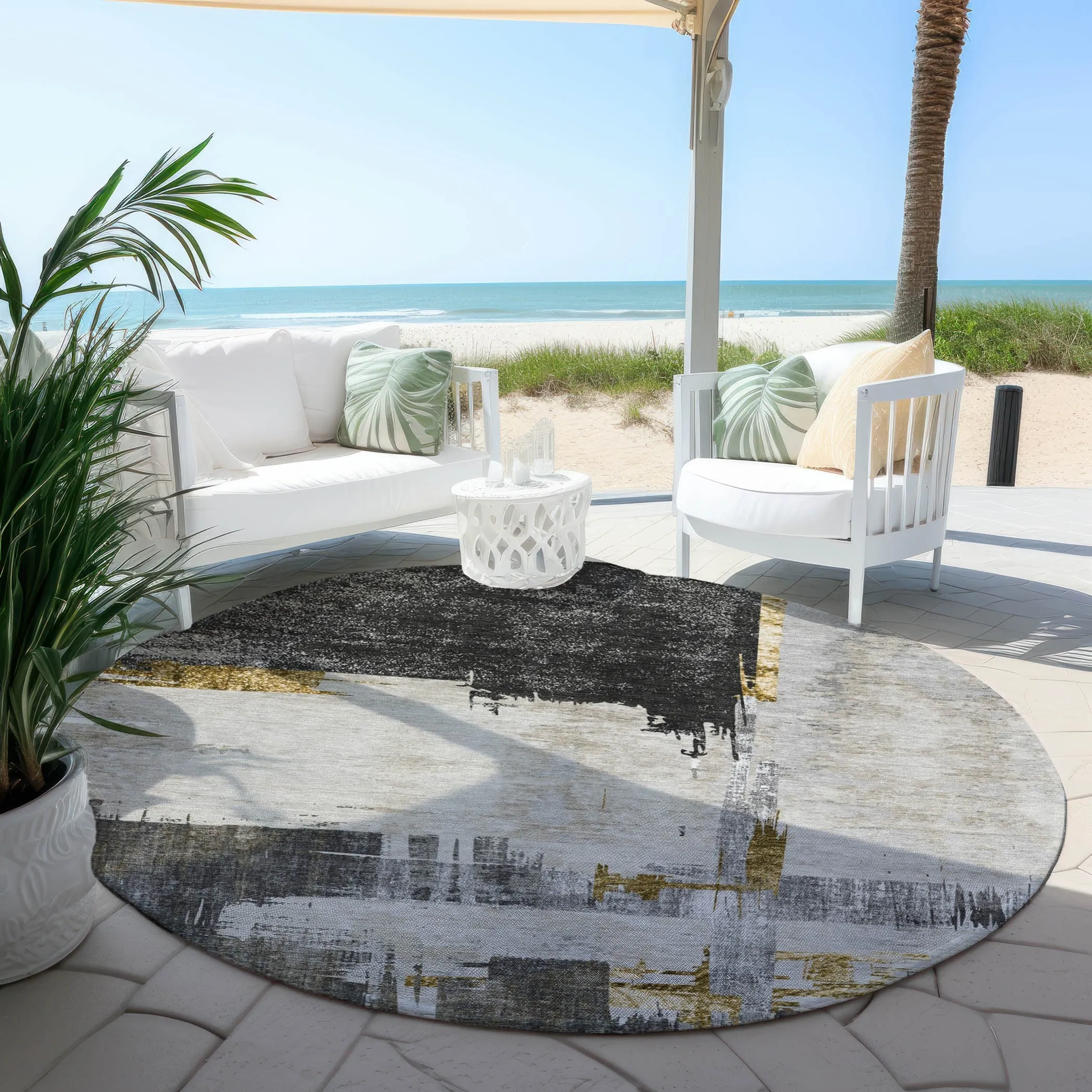 Machine Washable Indoor/ Outdoor Chantille Abstract Modern Rug