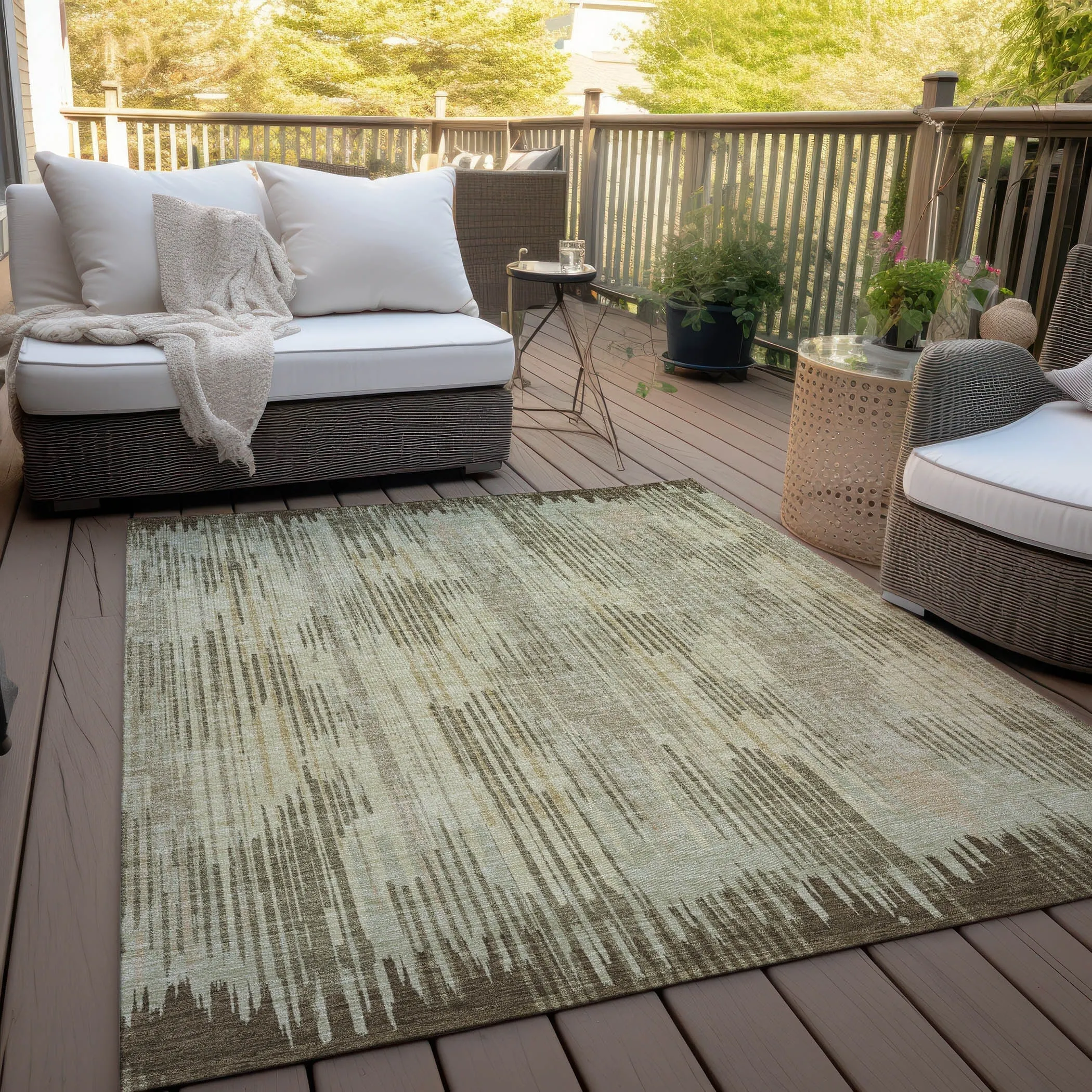 Machine Washable Indoor/ Outdoor Chantille Abstract Ombre Rug