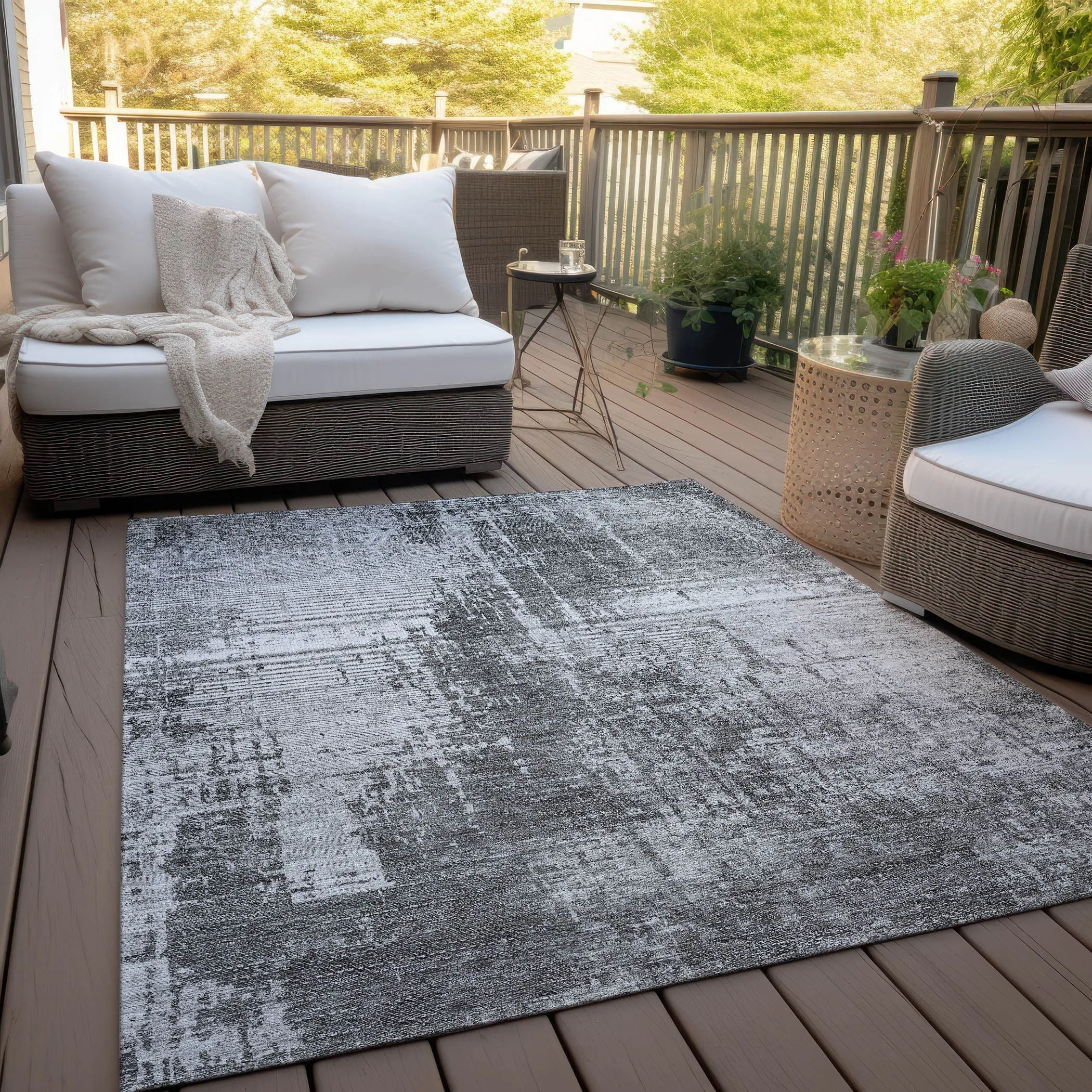 Machine Washable Indoor/ Outdoor Chantille Abstract Ombre Rug