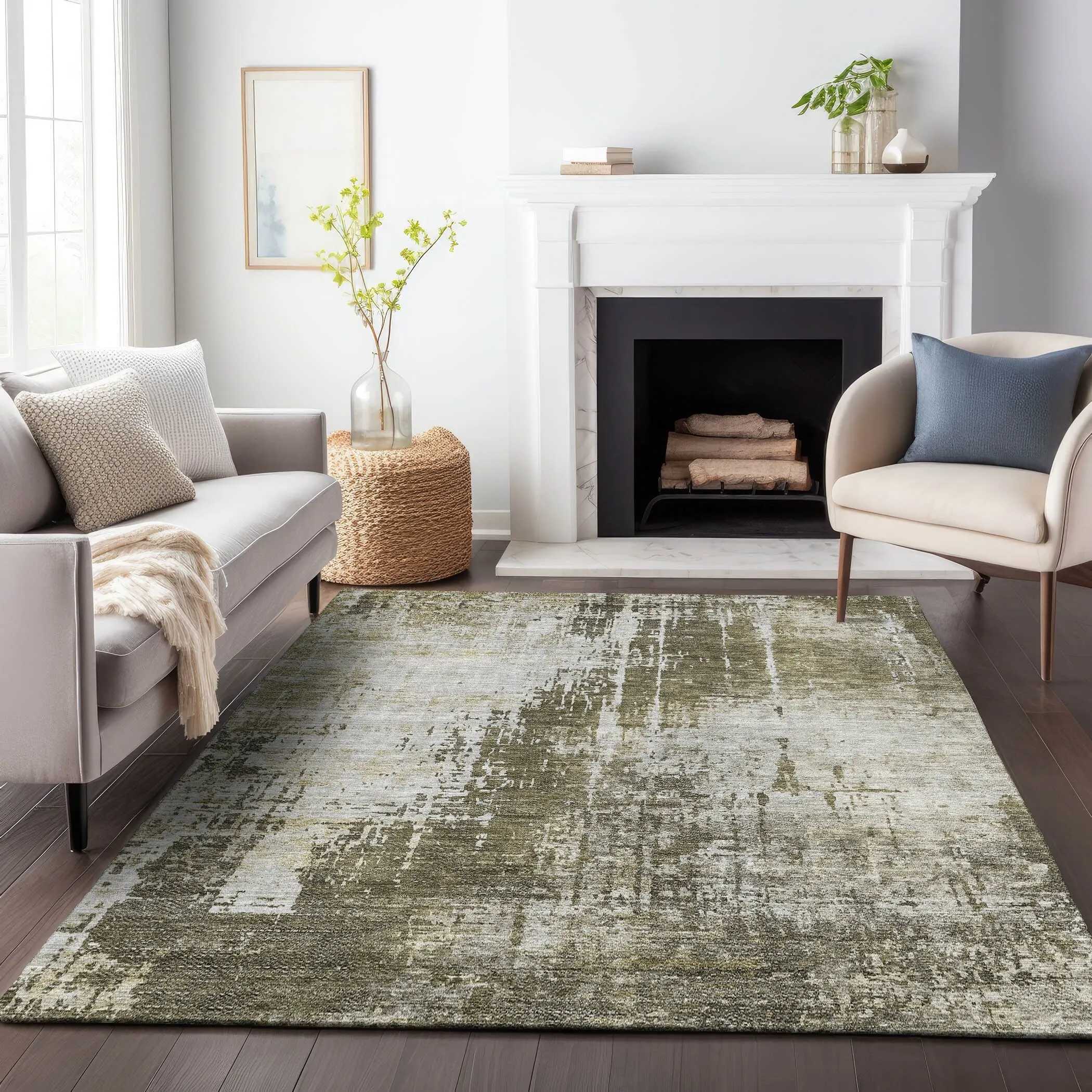 Machine Washable Indoor/ Outdoor Chantille Abstract Ombre Rug