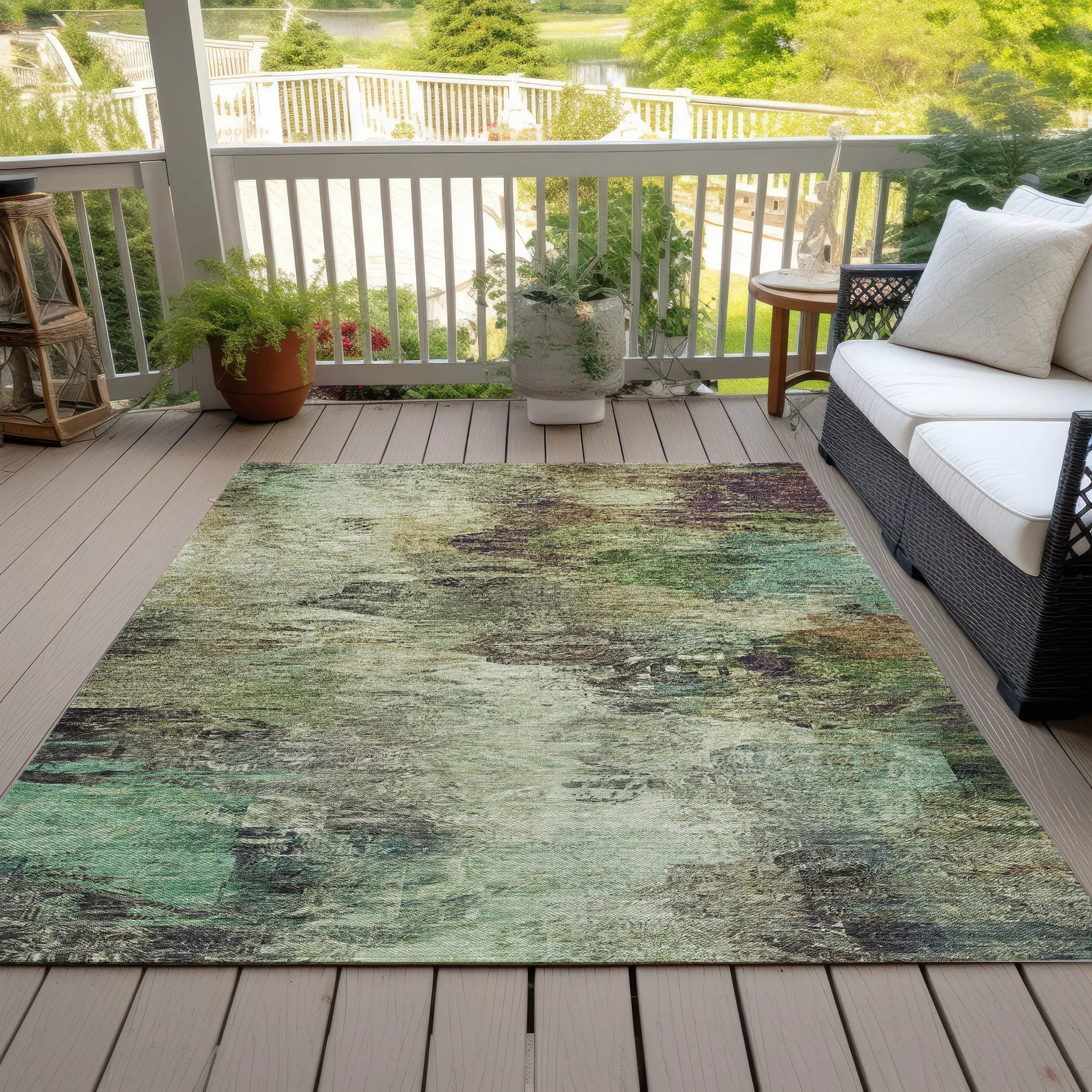 Machine Washable Indoor/ Outdoor Chantille Abstract Watercolor Rug