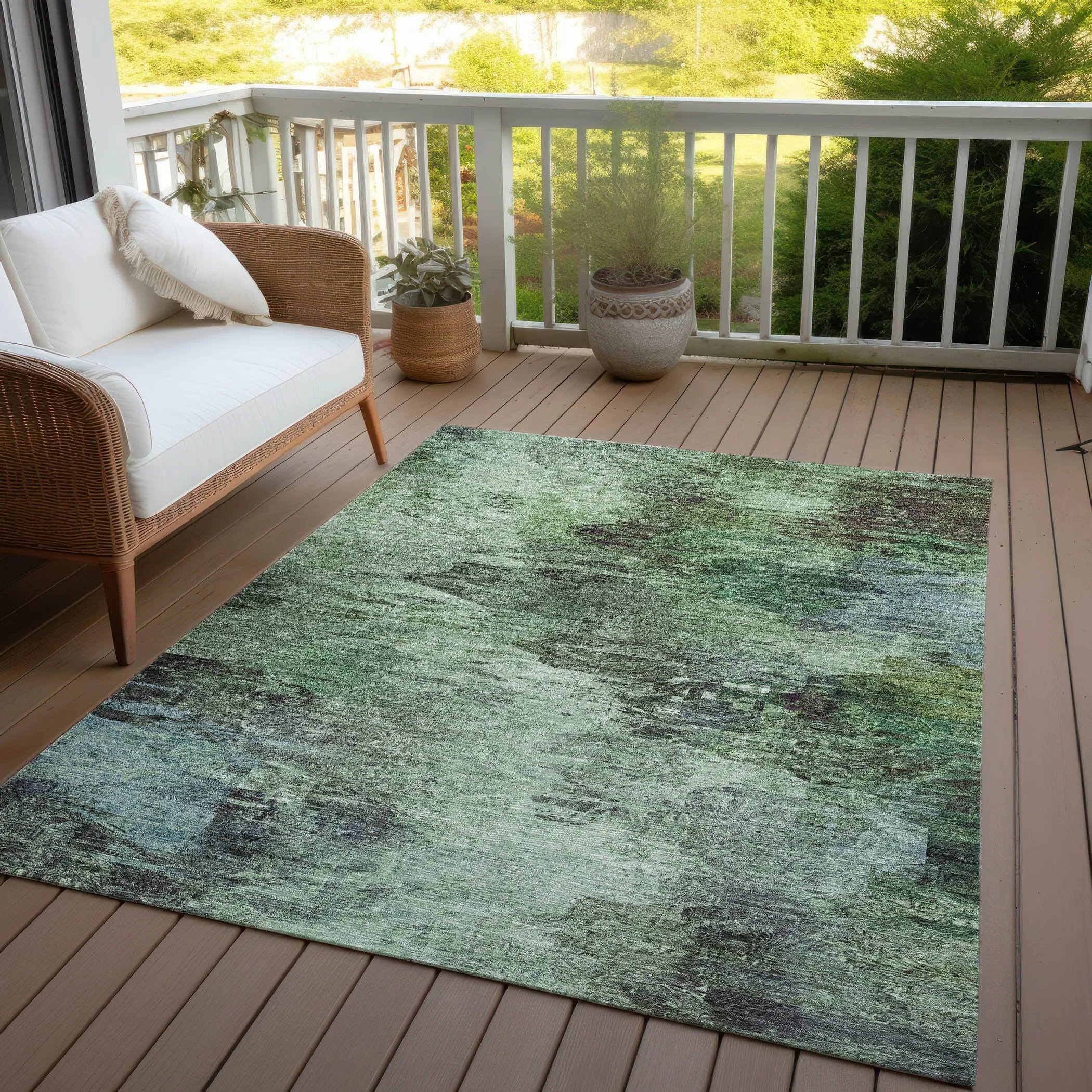 Machine Washable Indoor/ Outdoor Chantille Abstract Watercolor Rug