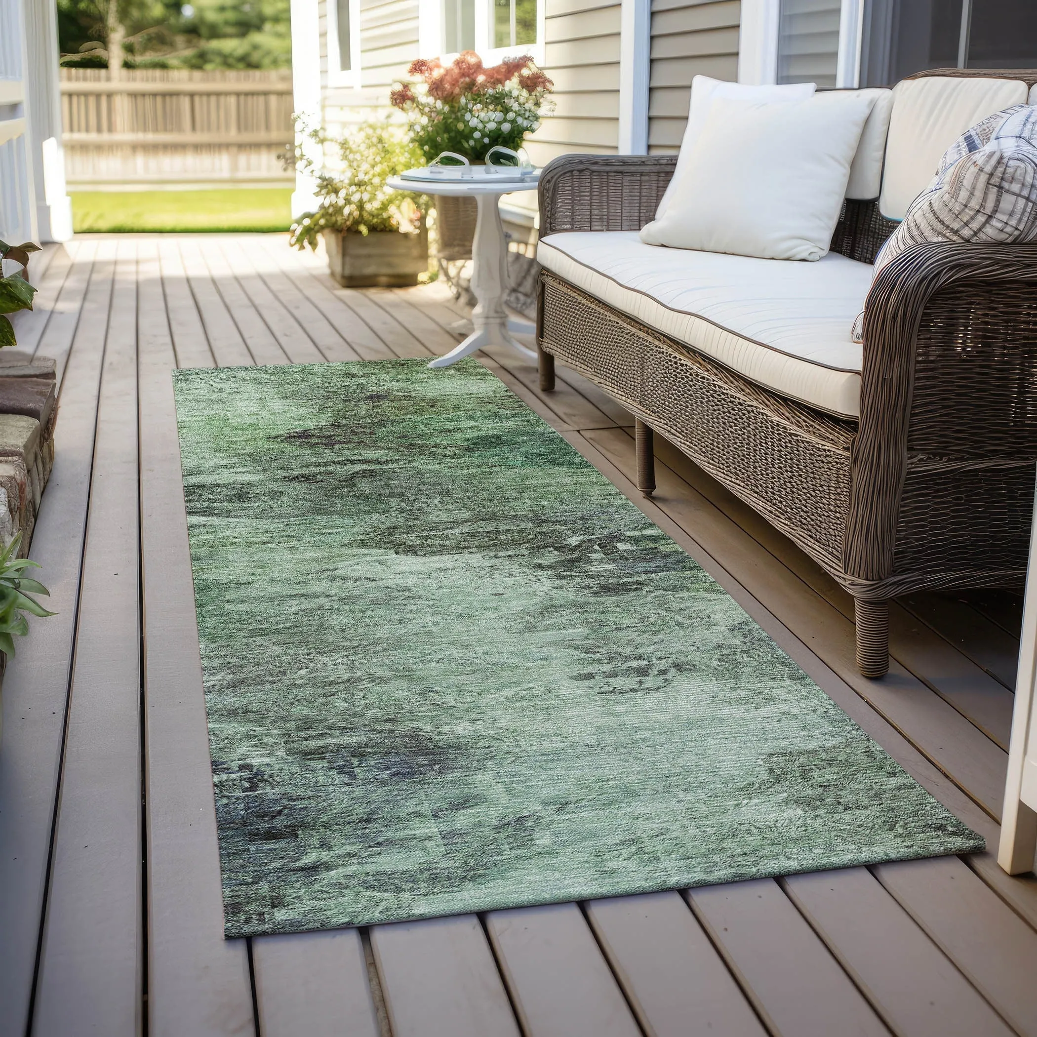 Machine Washable Indoor/ Outdoor Chantille Abstract Watercolor Rug