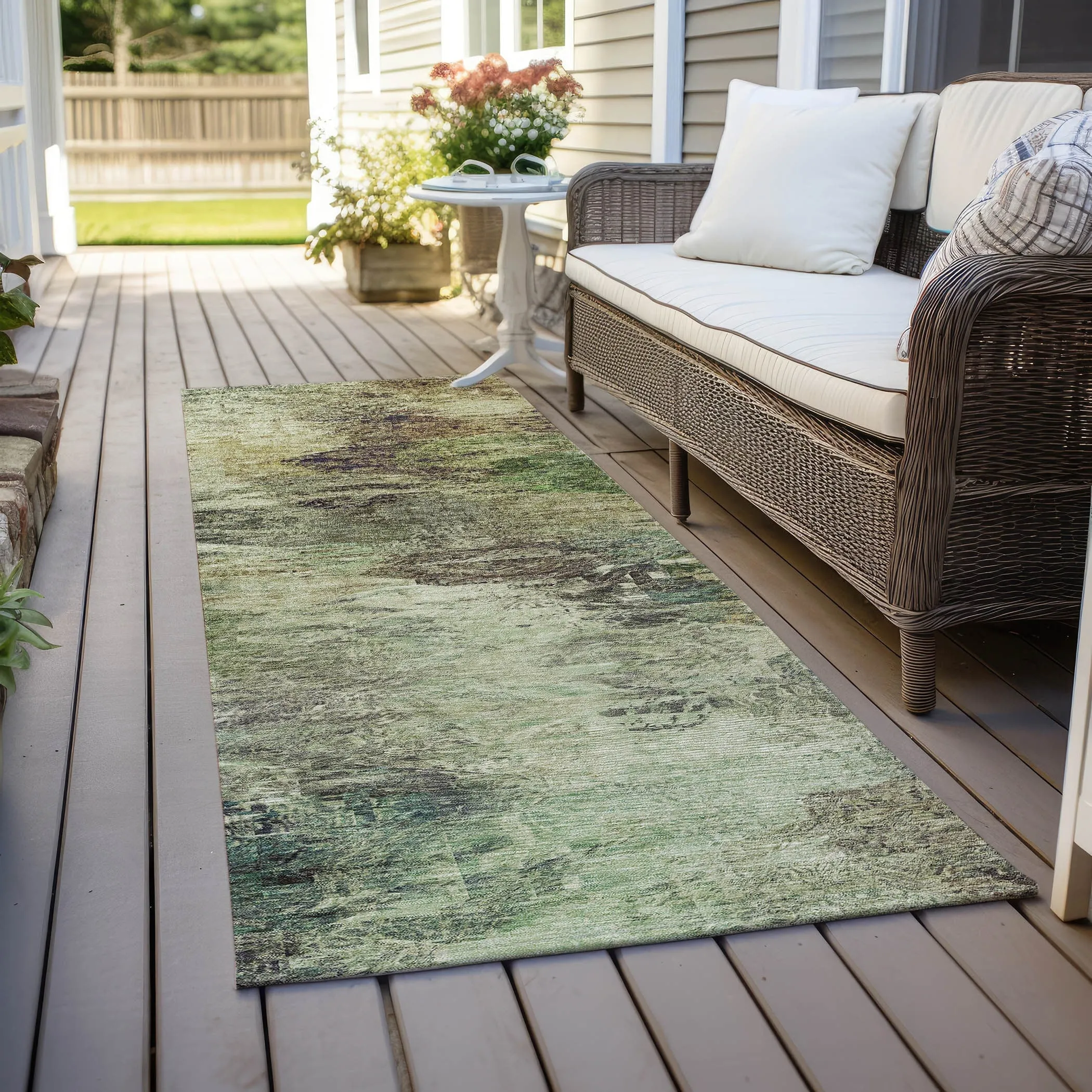 Machine Washable Indoor/ Outdoor Chantille Abstract Watercolor Rug