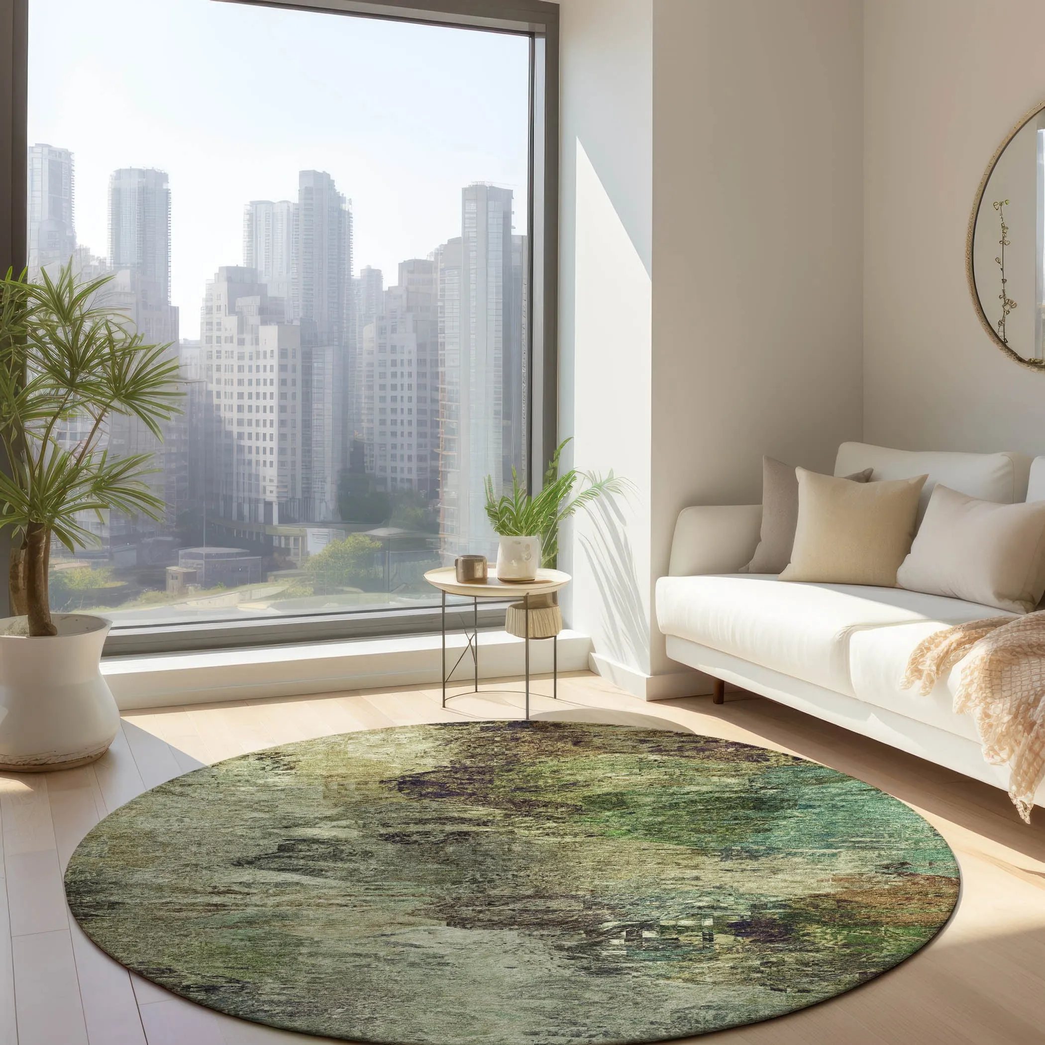 Machine Washable Indoor/ Outdoor Chantille Abstract Watercolor Rug