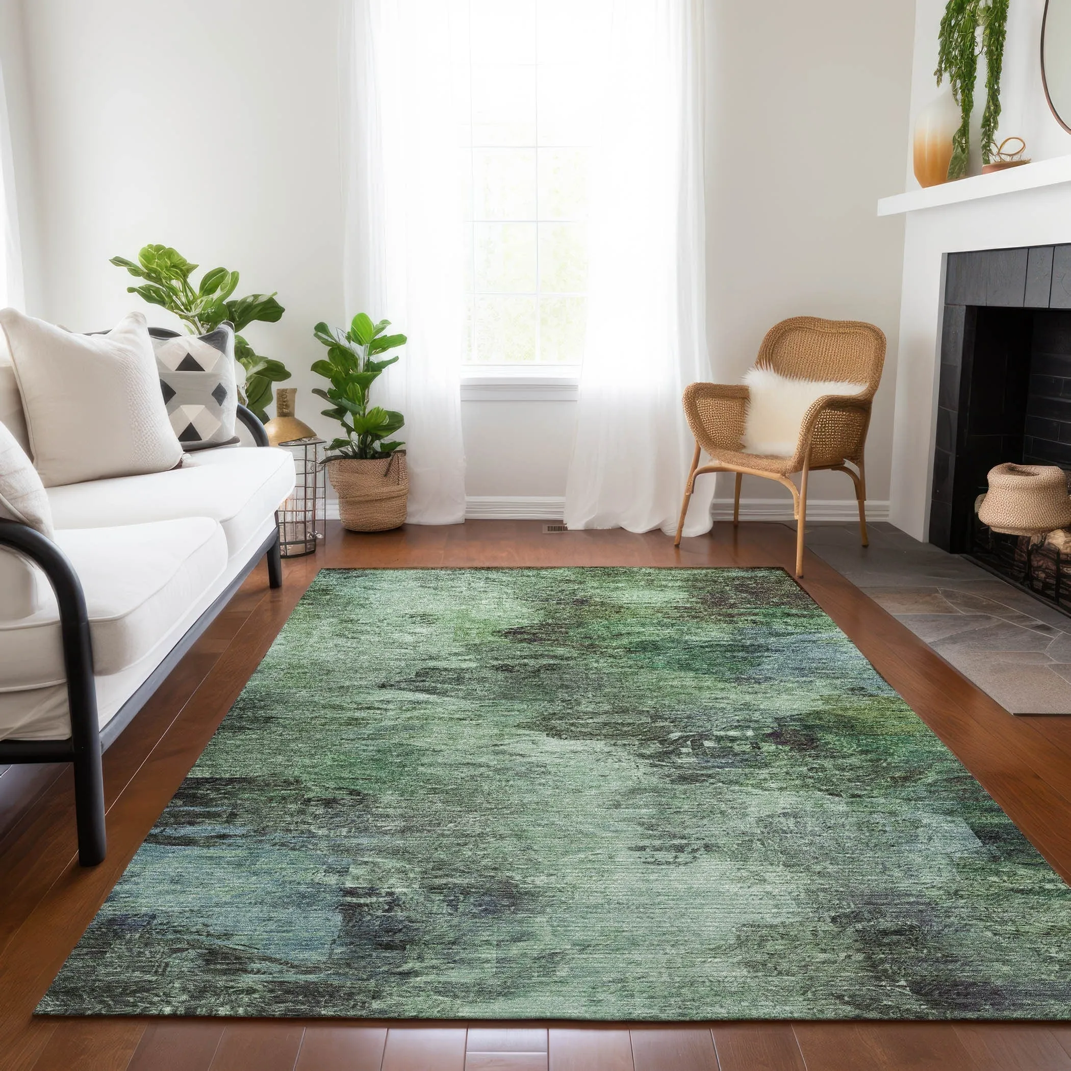 Machine Washable Indoor/ Outdoor Chantille Abstract Watercolor Rug