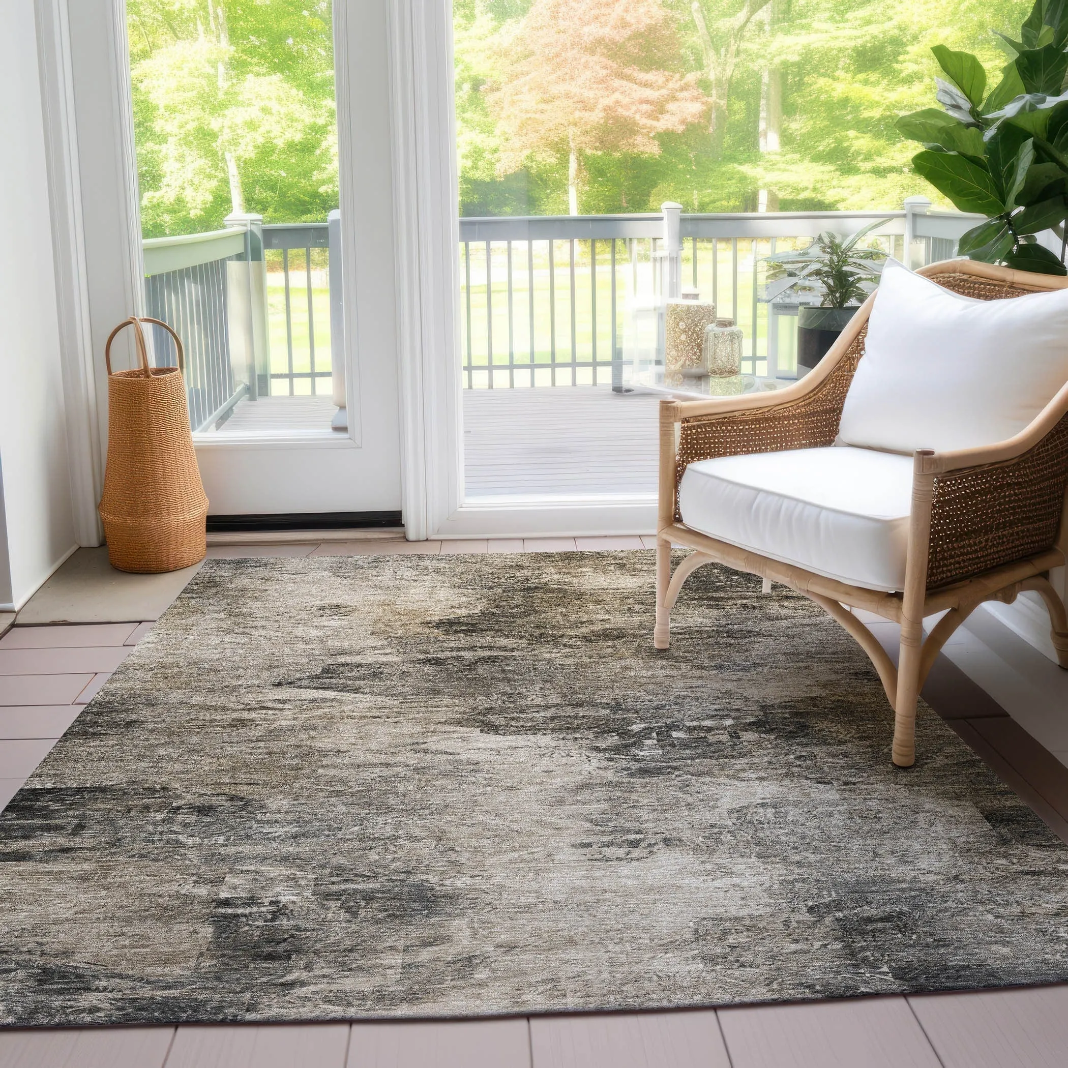 Machine Washable Indoor/ Outdoor Chantille Abstract Watercolor Rug