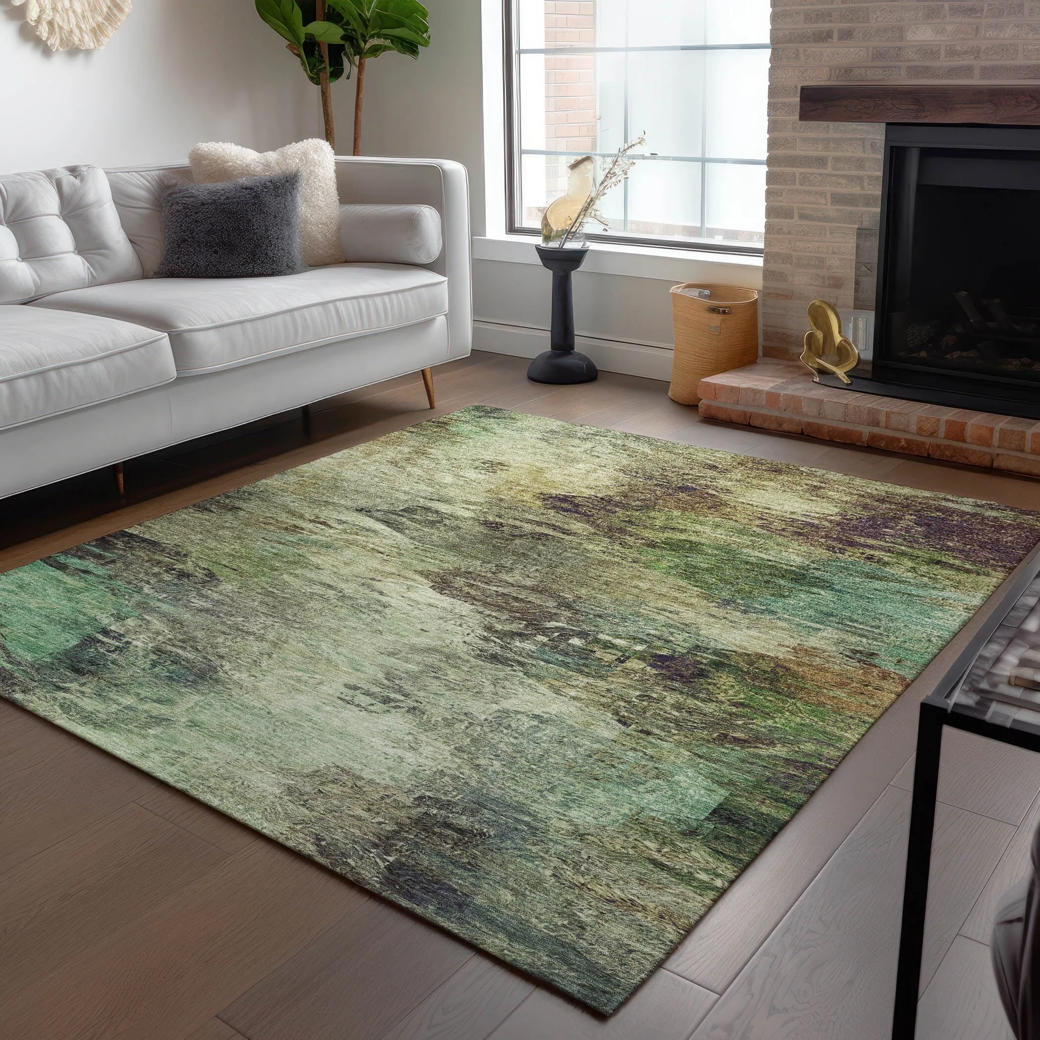 Machine Washable Indoor/ Outdoor Chantille Abstract Watercolor Rug