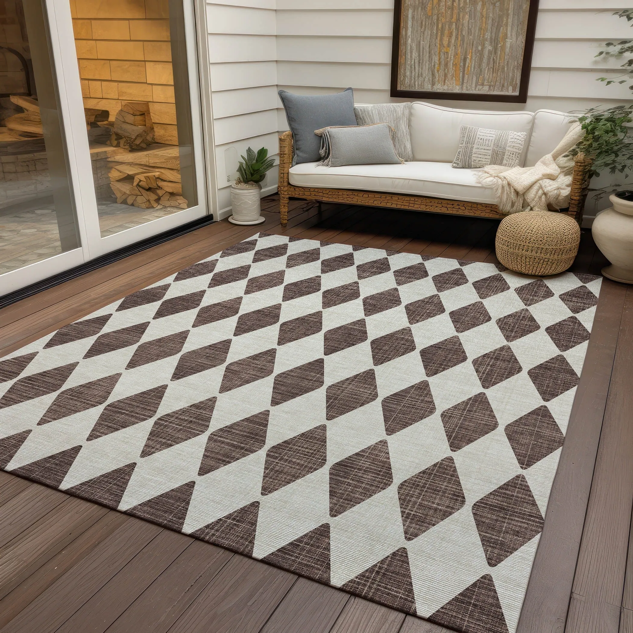Machine Washable Indoor/ Outdoor Chantille Argyle Rug