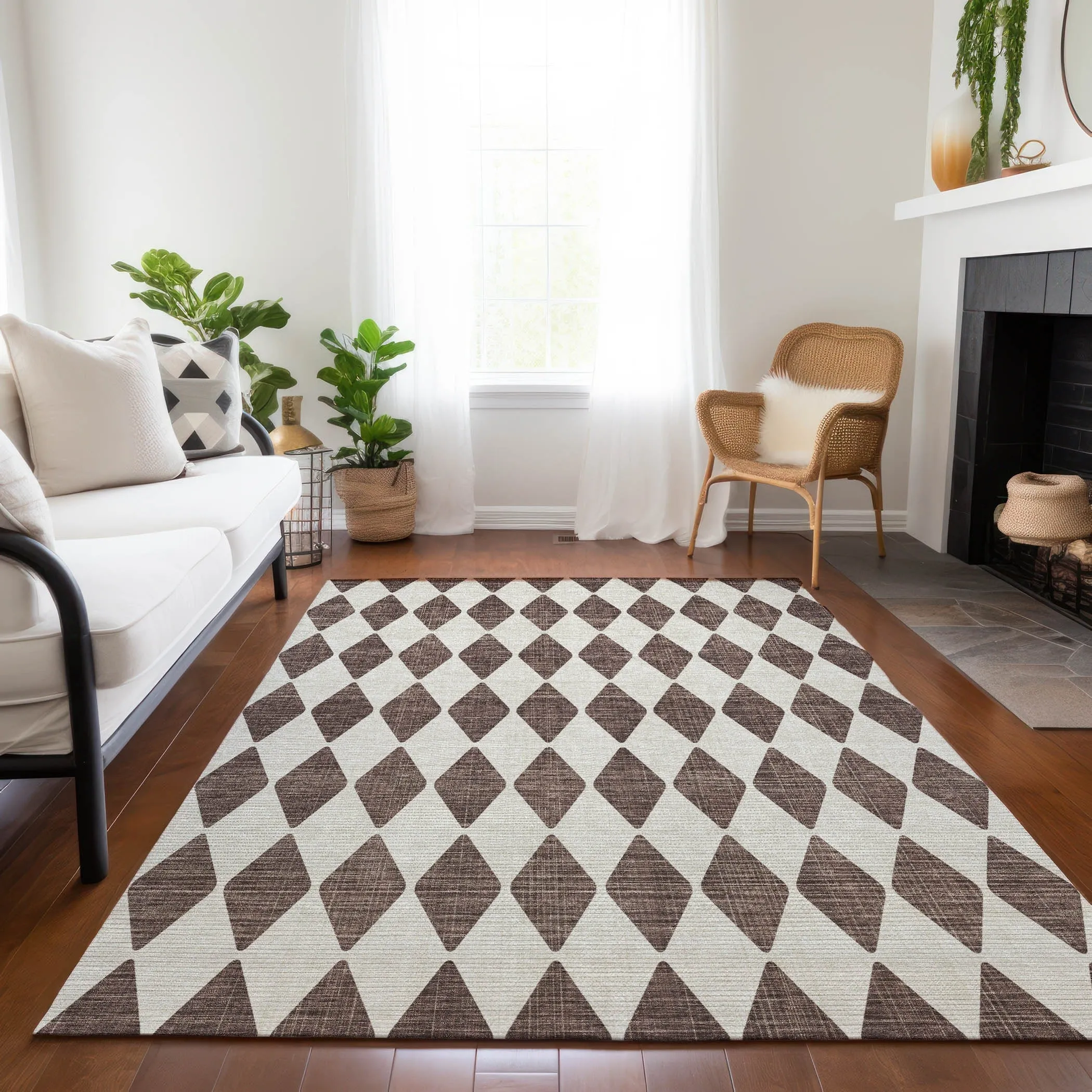 Machine Washable Indoor/ Outdoor Chantille Argyle Rug