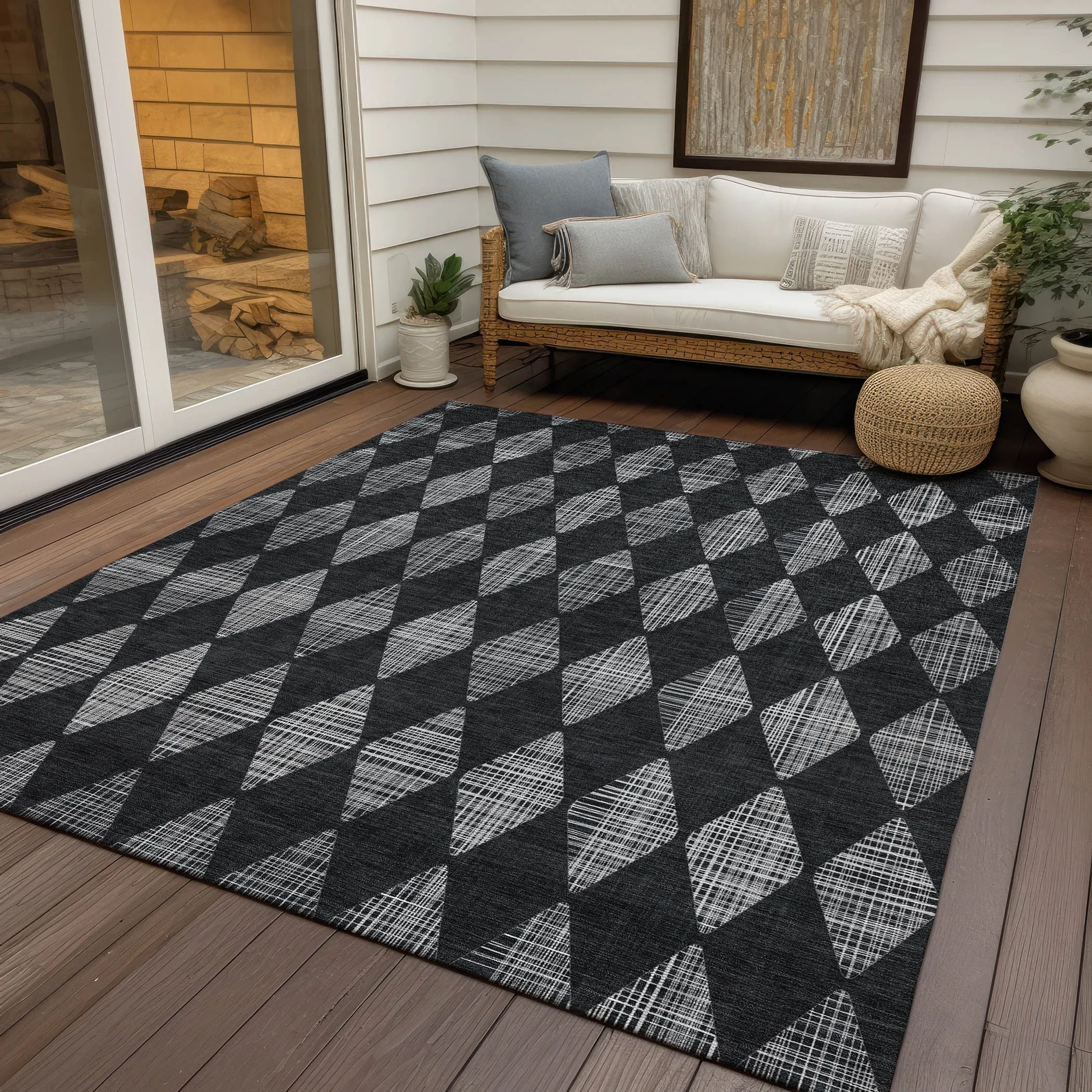 Machine Washable Indoor/ Outdoor Chantille Argyle Rug